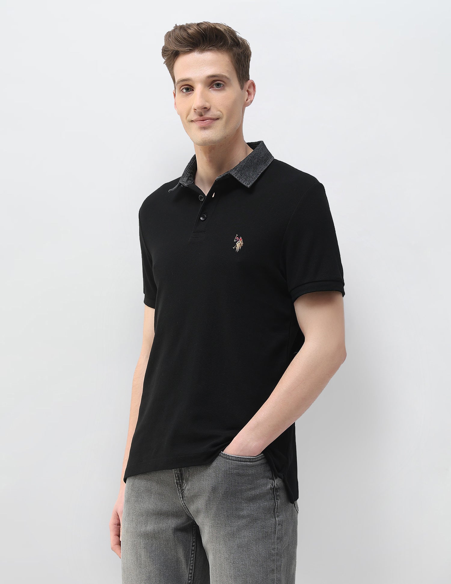 Solid Motel On The Coast Slim Fit Polo Shirt Black - U.S. Polo Assn. India | Large