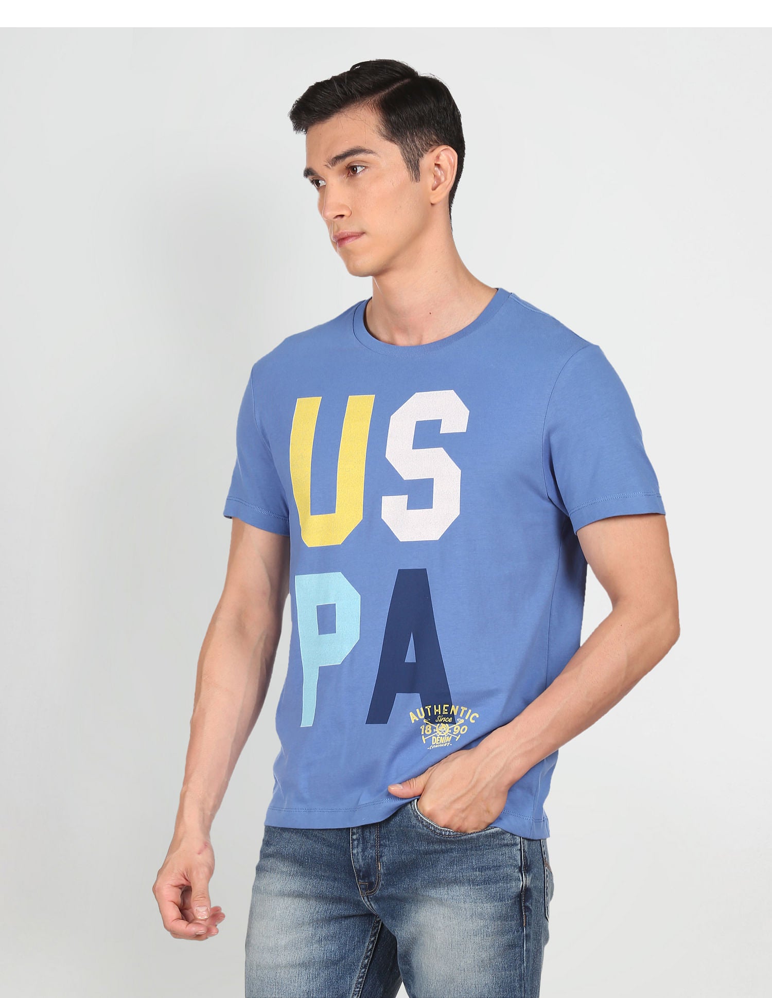 Men Blue Pure Cotton Brand Print T-Shirt – U.S. Polo Assn. India