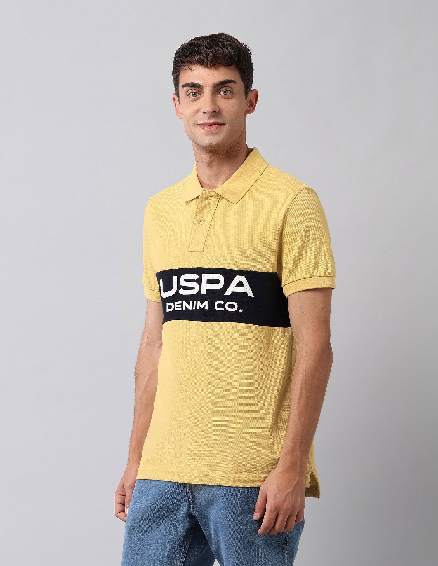 Muscle Fit Brand Printed Polo Shirt Yellow - U.S. Polo Assn. India | Large