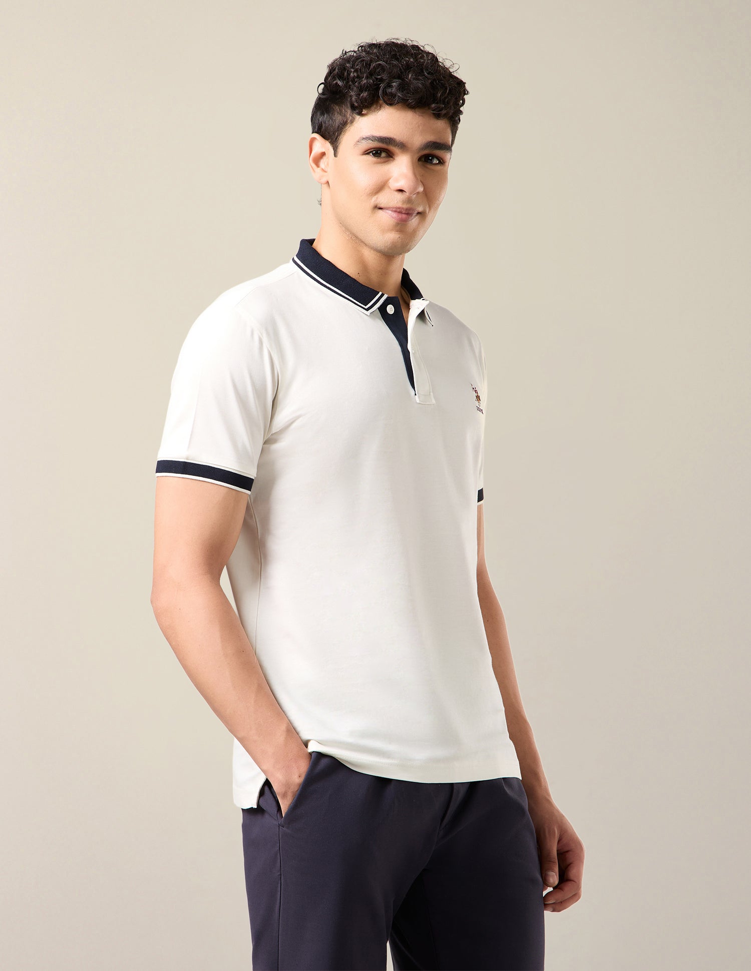 Solid Slim Fit Polo Shirt Off White - U.S. Polo Assn. India | Large