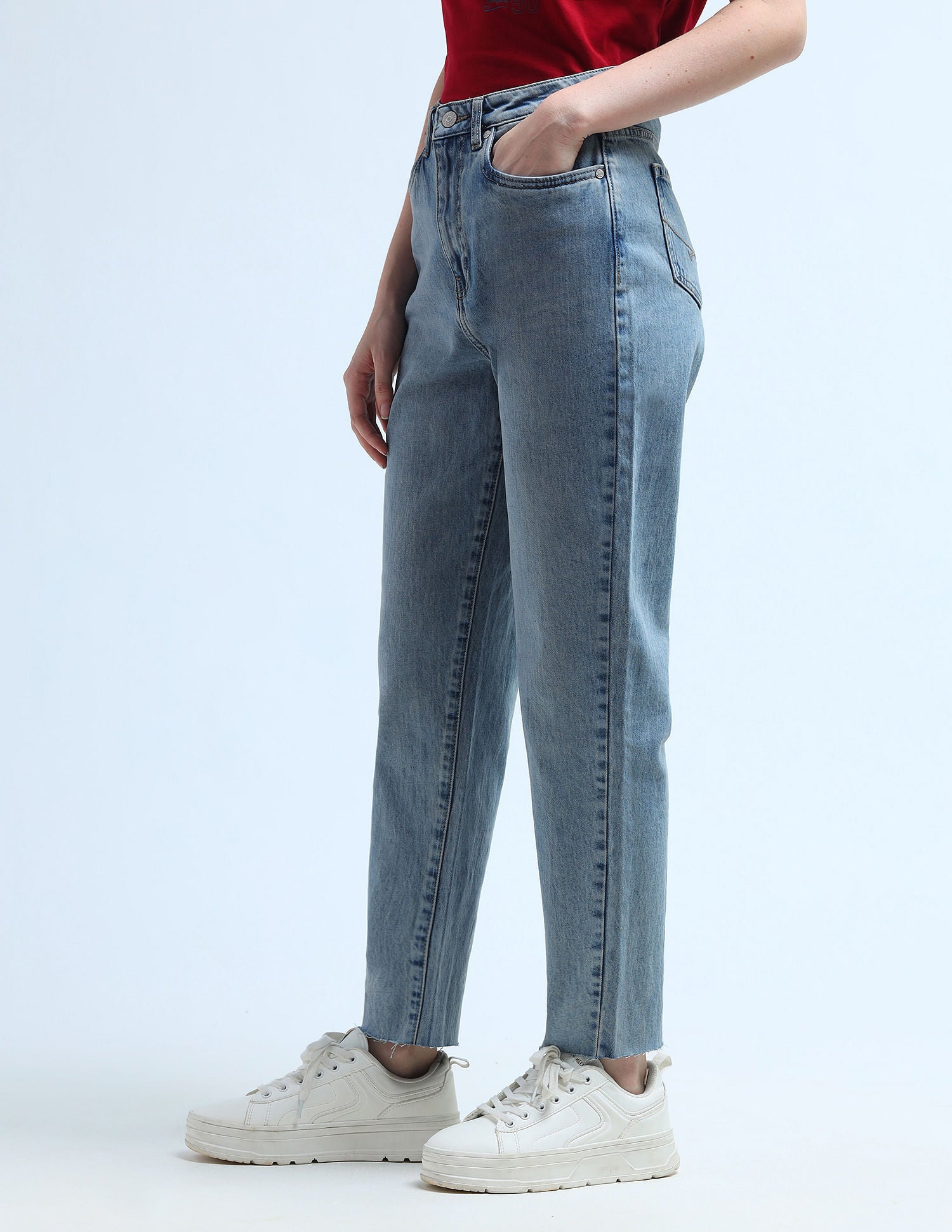 High Rise Mom Fit Jeans Light Blue - U.S. Polo Assn. India | Large