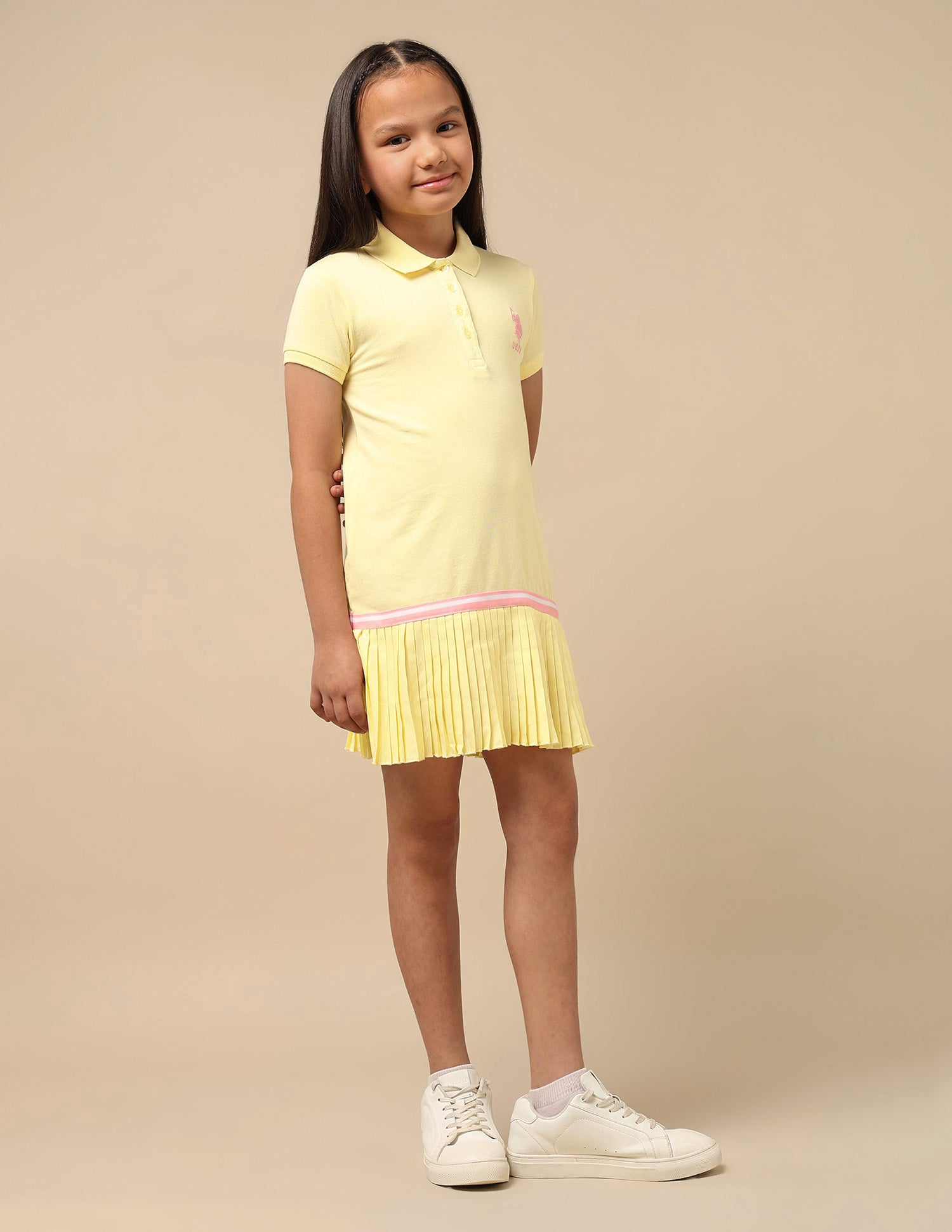 Girls Flared Hem Solid Polo Dress Yellow - U.S. Polo Assn. India | Large
