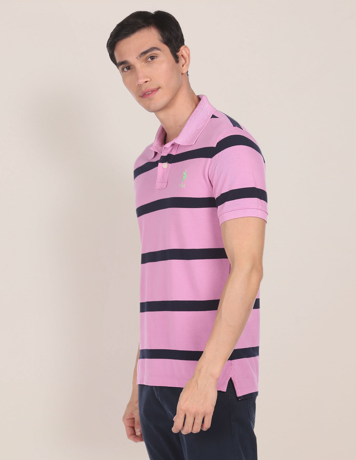 Striped Pique Polo Shirt Lilac - U.S. Polo Assn. India | Large