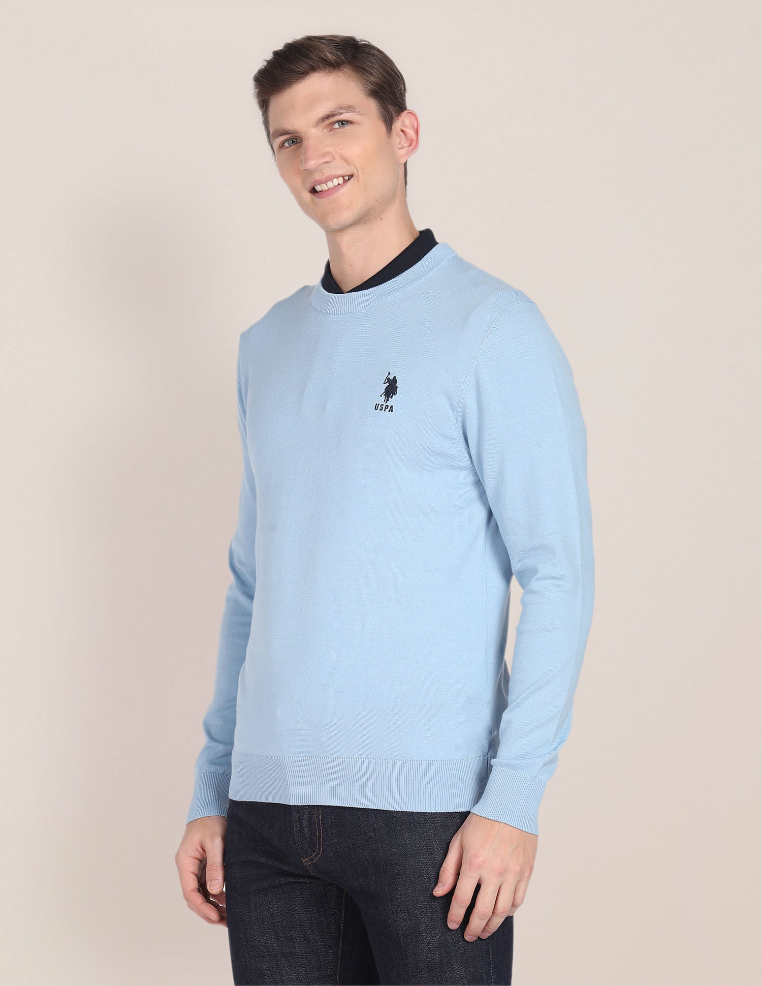 Crew Neck Solid Sweater Light Blue - U.S. POLO ASSN. | Large
