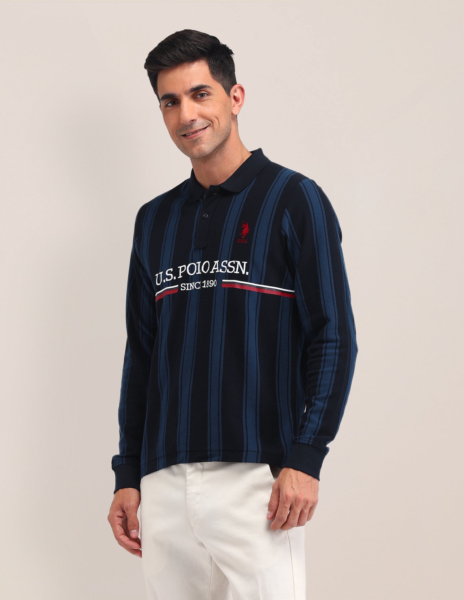 Vertical Striped Cotton Polo Shirt Navy - U.S. POLO ASSN. | Large