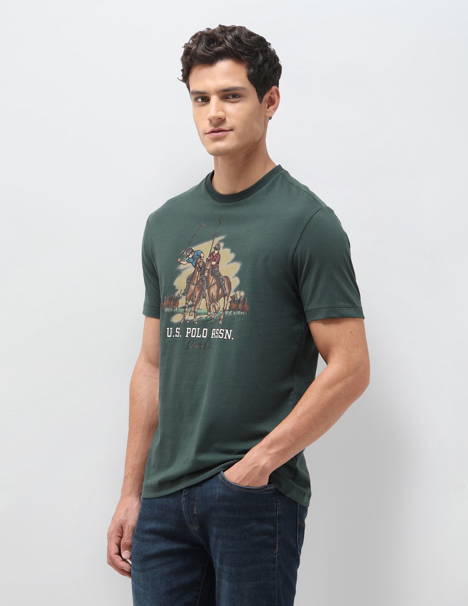 Graphic Brand Printed Slim Fit T-Shirt Olive - U.S. Polo Assn. India | Large