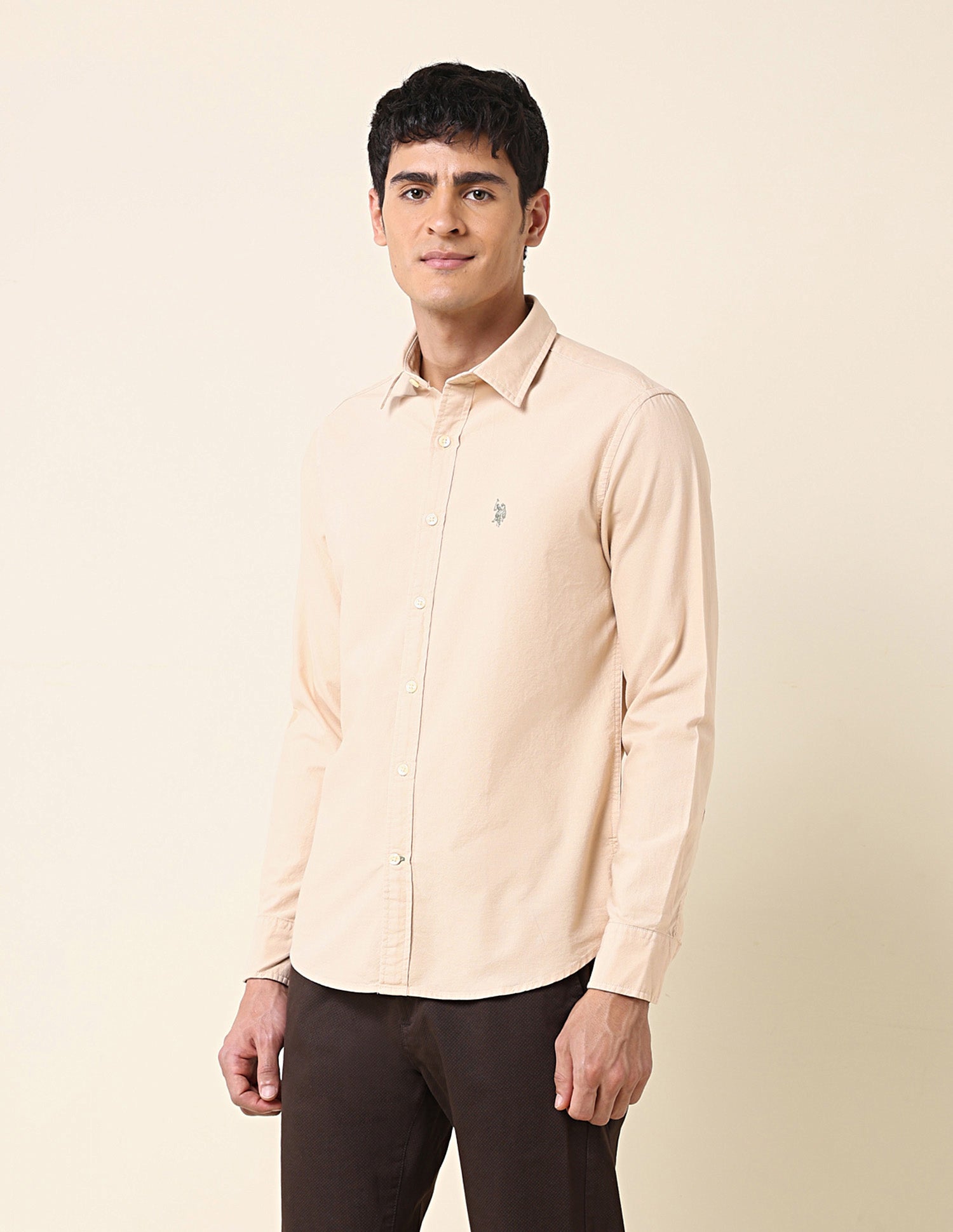 Pure Cotton Tailored Fit Shirt Beige - U.S. Polo Assn. India | Large
