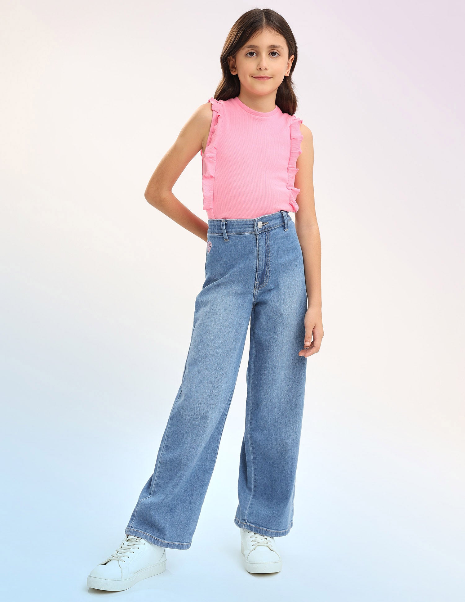 Girls Wide Leg Fit Blue Jeans Light Blue - U.S. POLO ASSN. | Large