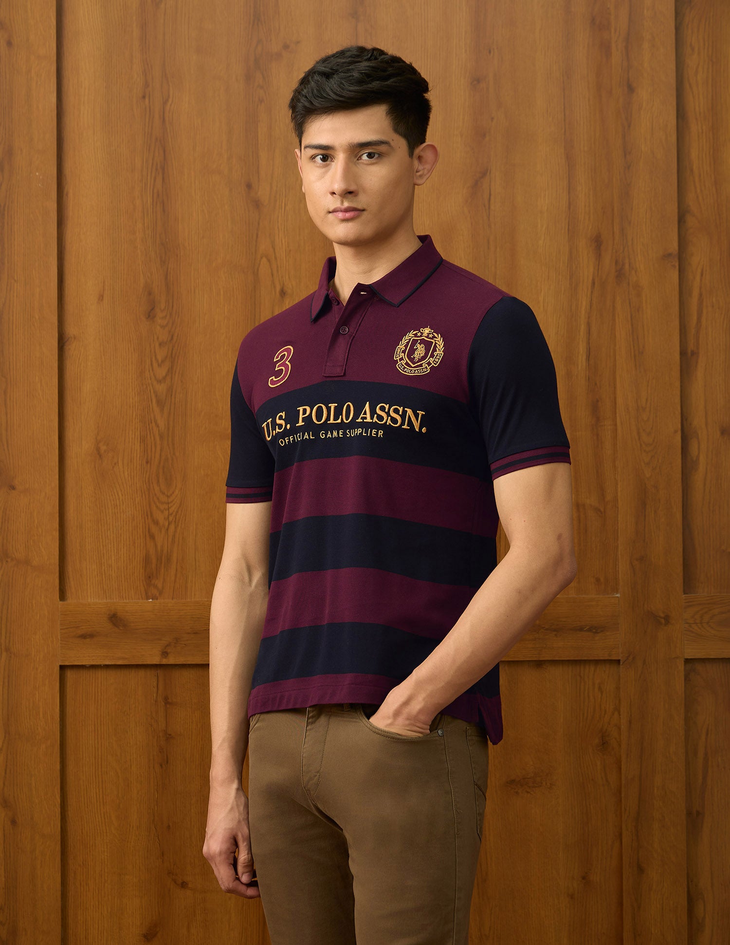 Pure Cotton Varsity Polo Shirt Dark Red - U.S. POLO ASSN. | Large