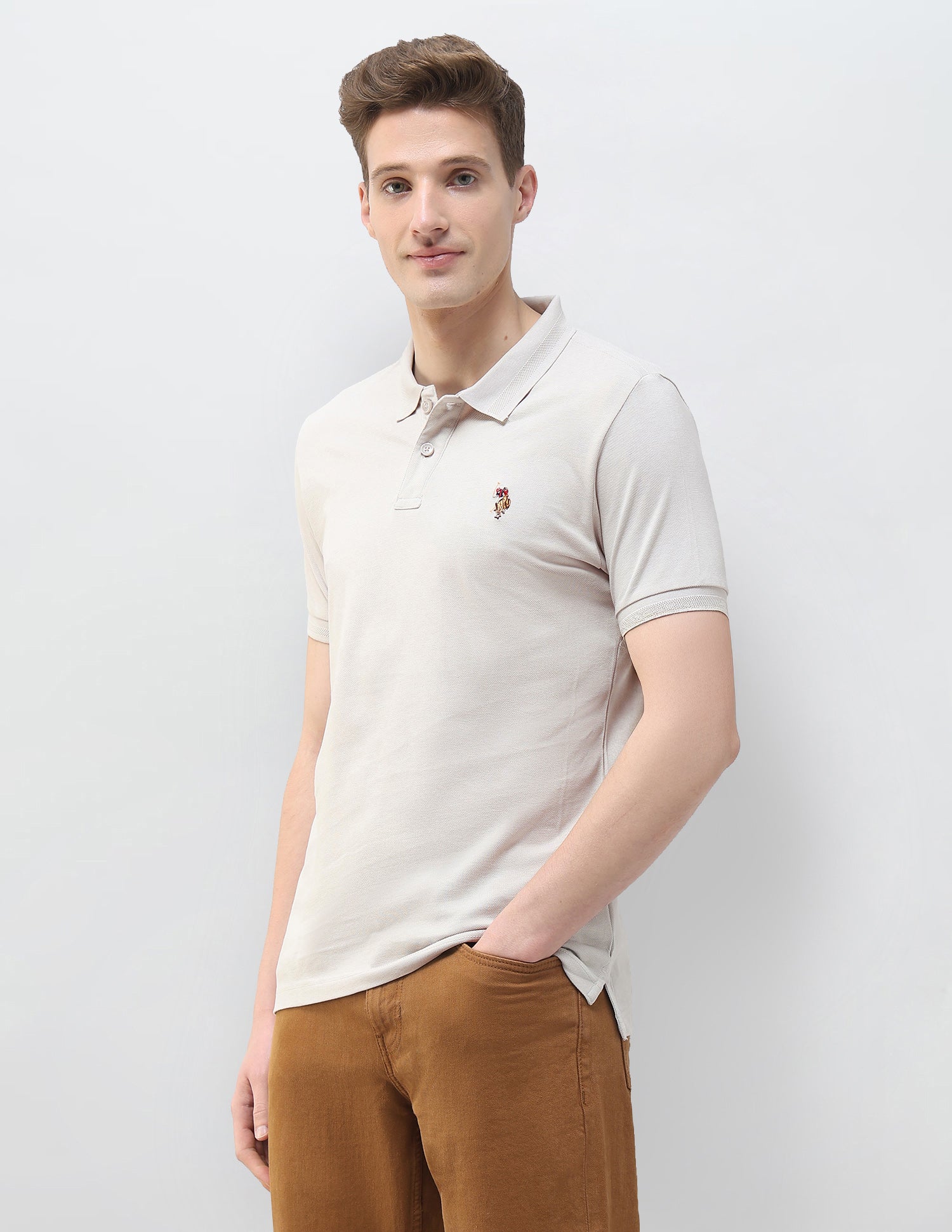 Solid Summer House Slim Fit Polo Shirt Light Grey - U.S. Polo Assn. India | Large