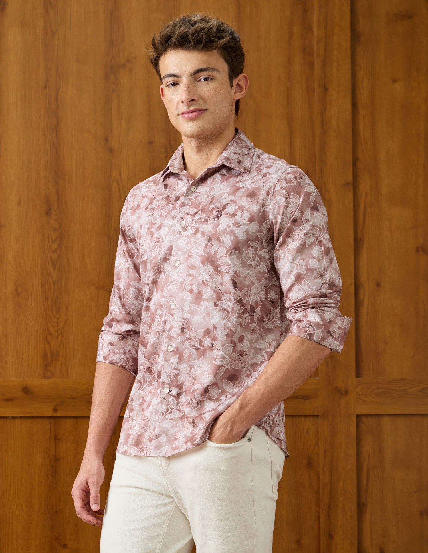 Tropical Printed Satin Shirt Peach - U.S. Polo Assn. India | Large