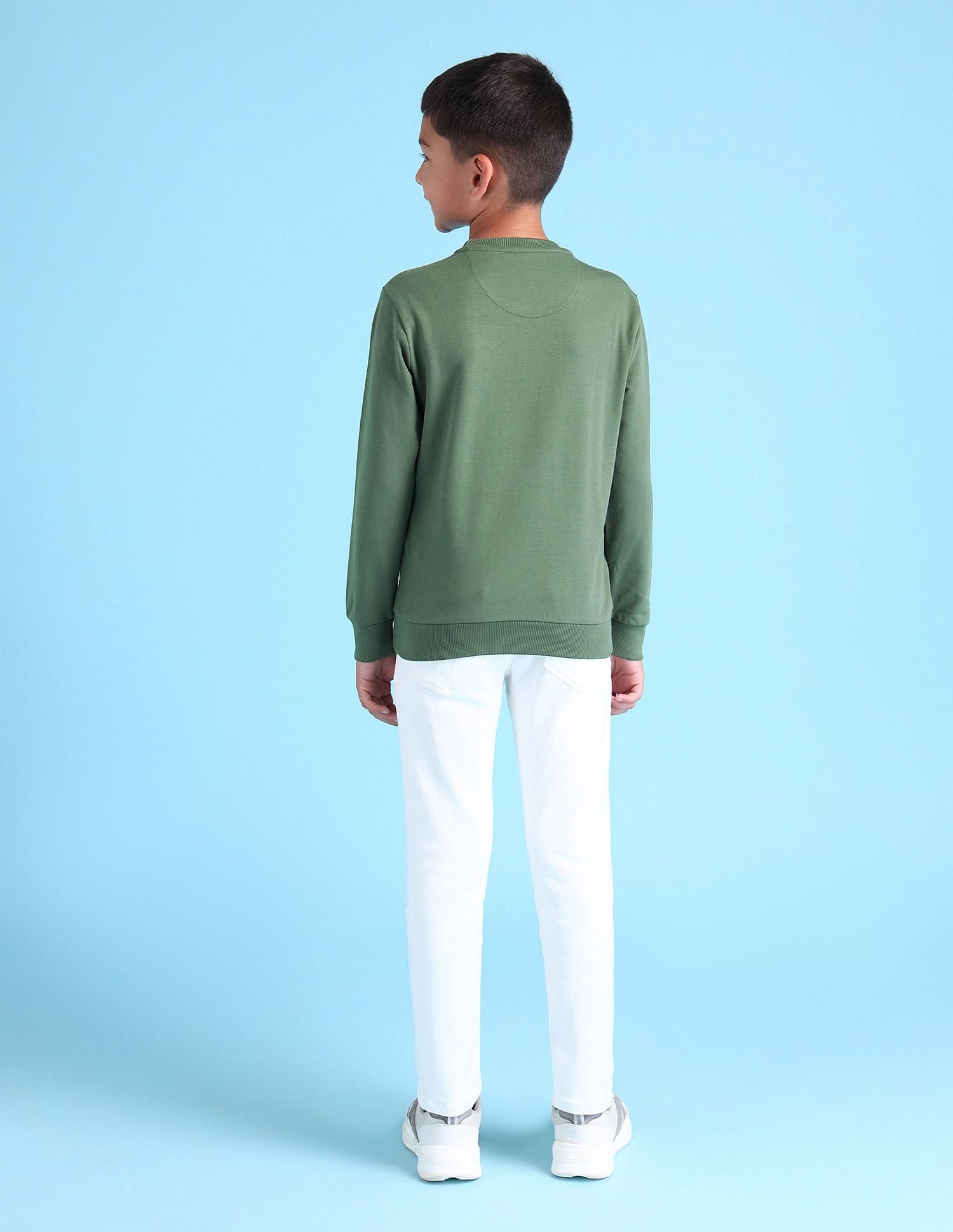 Boys Printed Regular Fit Sweatshirt Light Olive - U.S. Polo Assn. India | Large