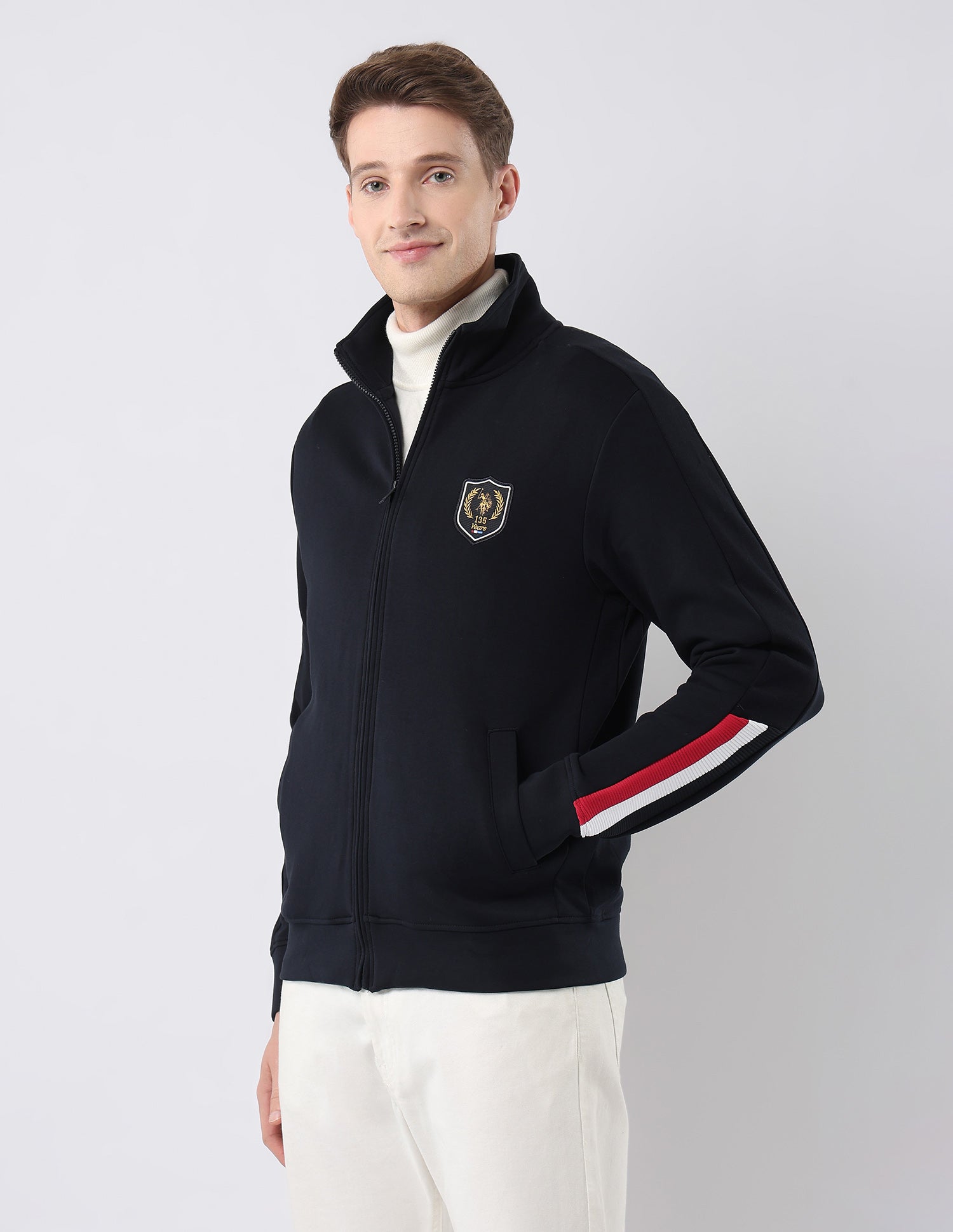 Solid Regular Fit Zipper Sweatshirt Navy - U.S. POLO ASSN. | Large
