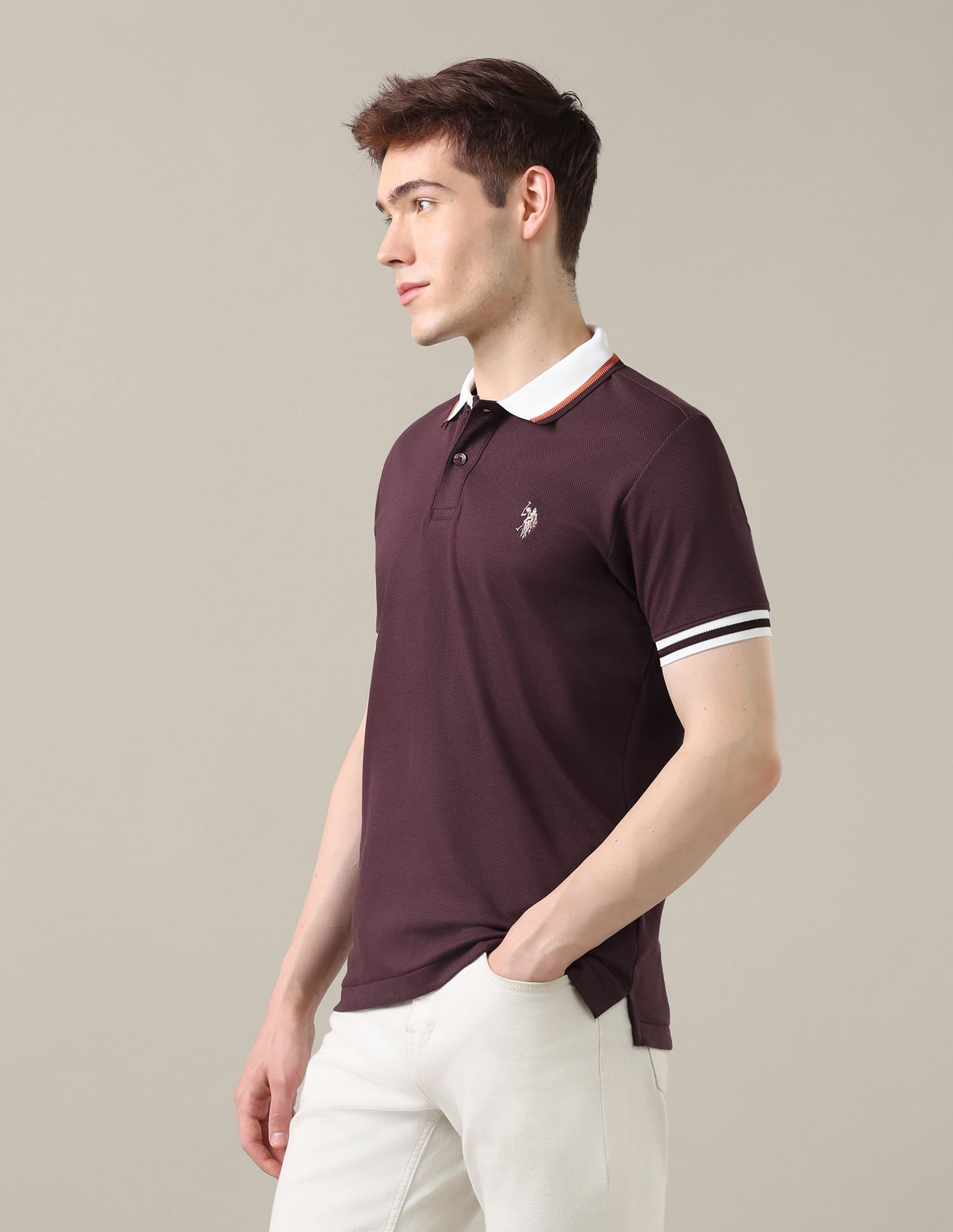 Solid Slim Fit Polo Shirt Red - U.S. Polo Assn. India | Large
