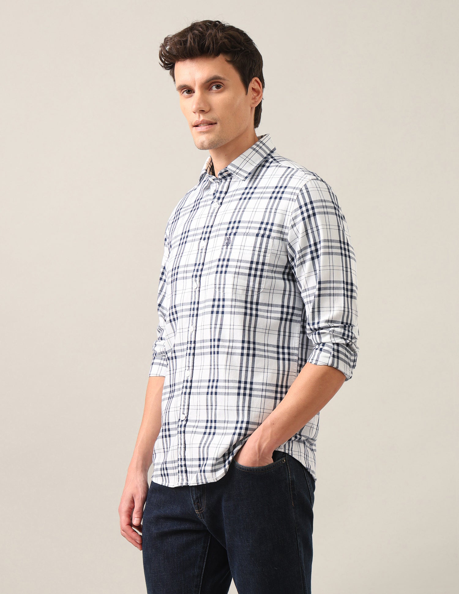 Tartan Checked Twill Shirt White - U.S. Polo Assn. India | Large
