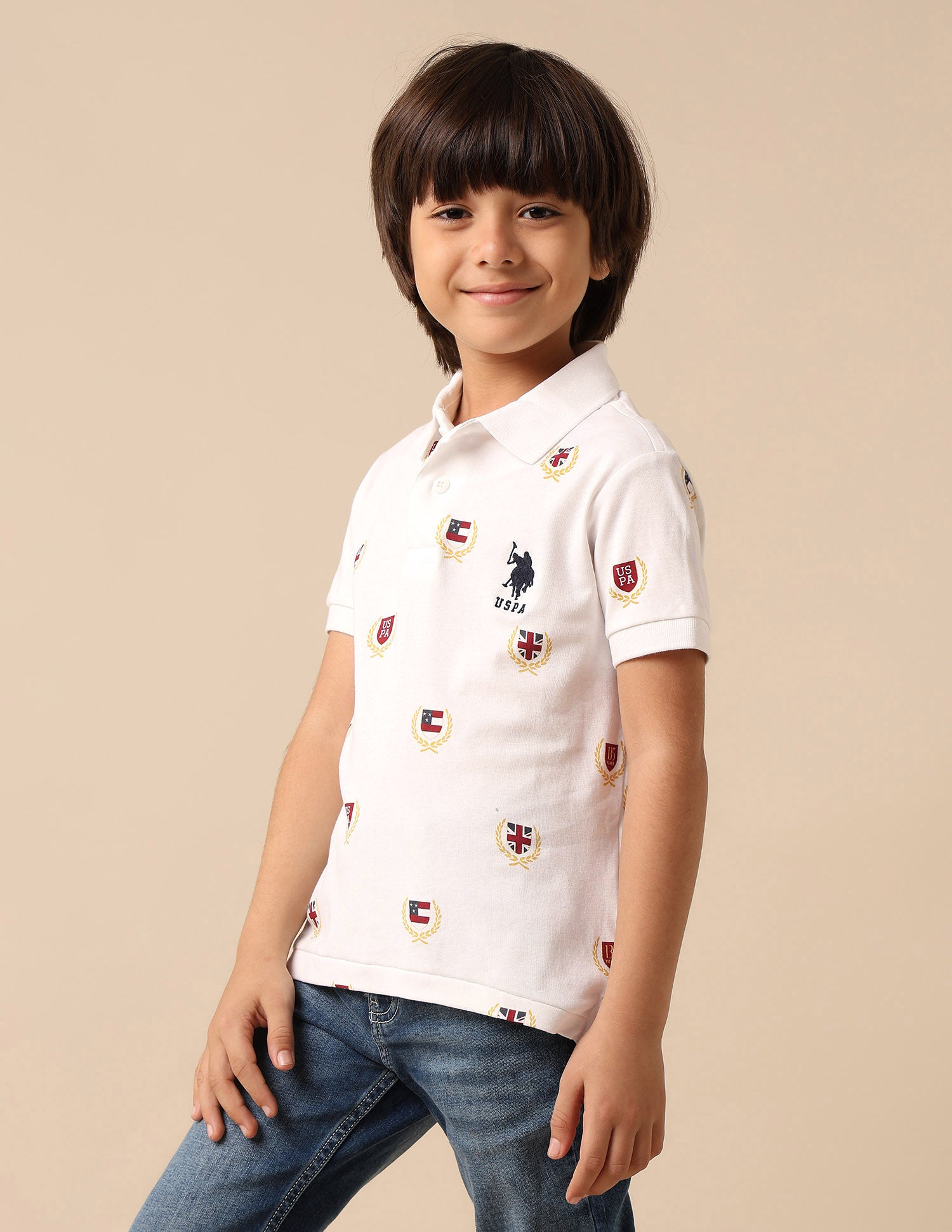 Boys Brand Printed Regular Fit Polo Shirt White - U.S. POLO ASSN. | Large