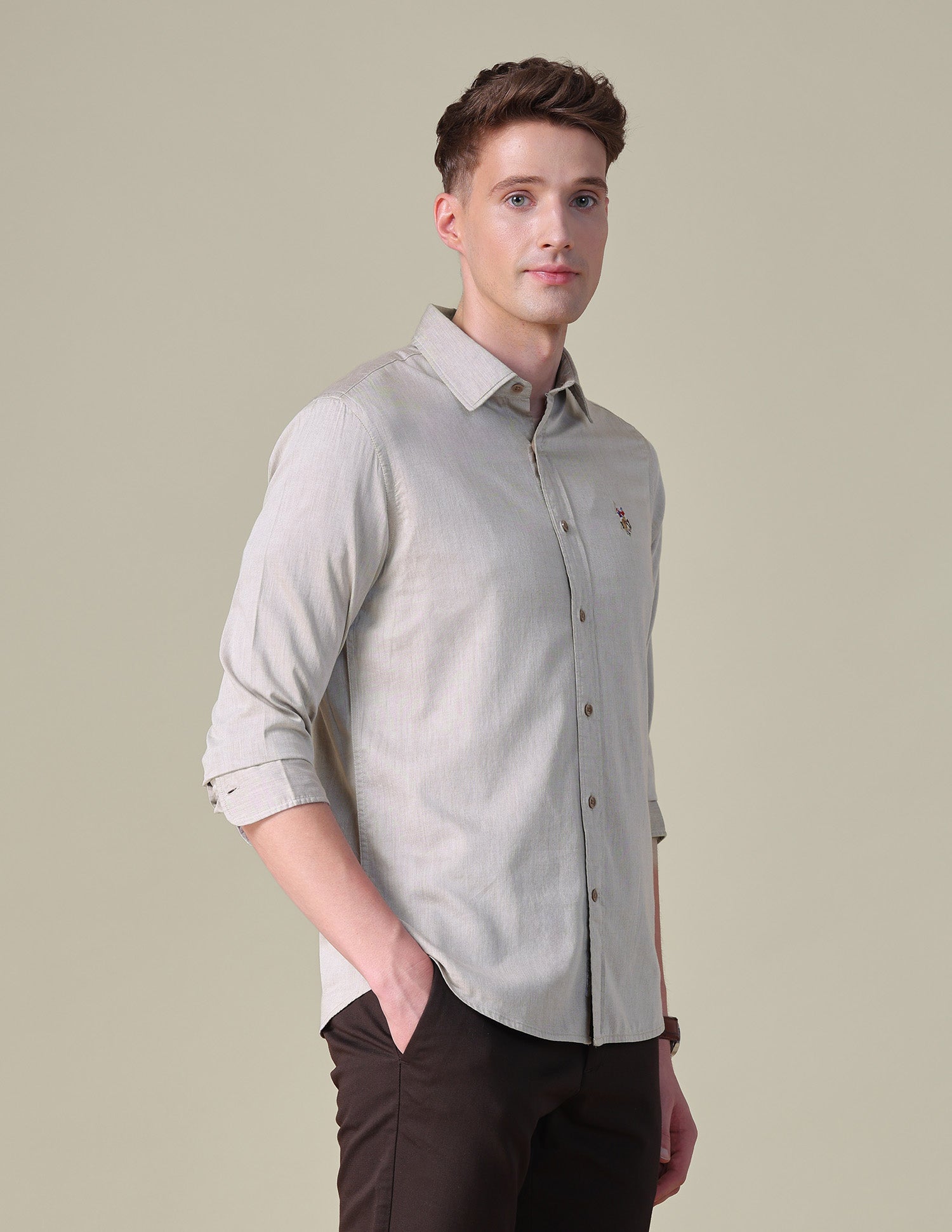 Twill Tailored Fit Shirt Light Brown - U.S. POLO ASSN. | Large