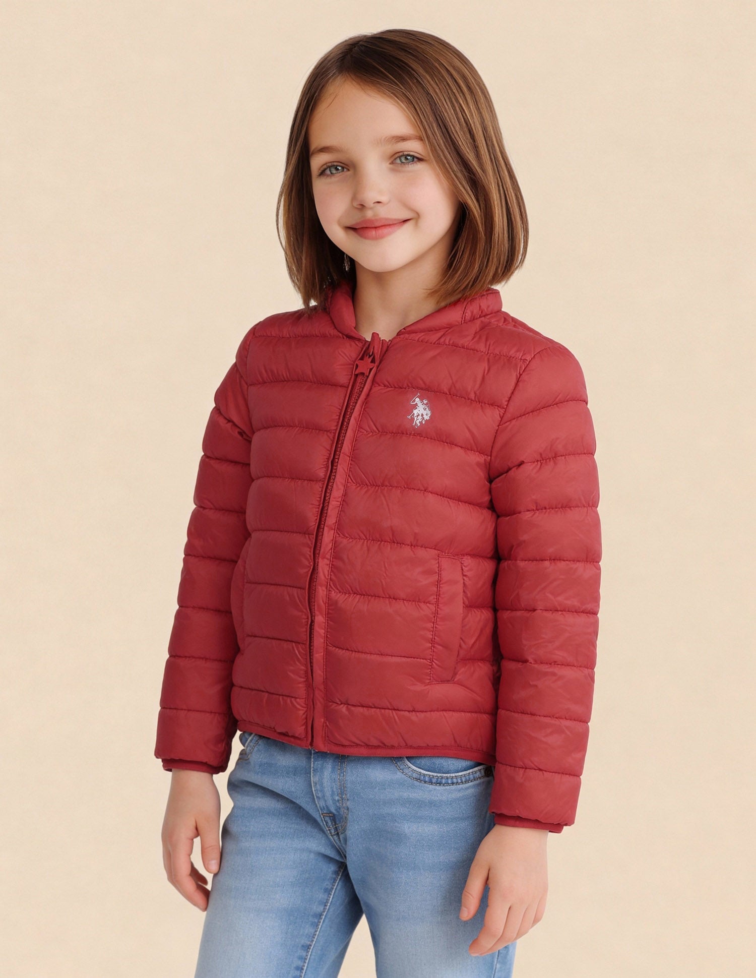 Girls Solid Regular Fit Packable Jacket Red - U.S. Polo Assn. India | Large