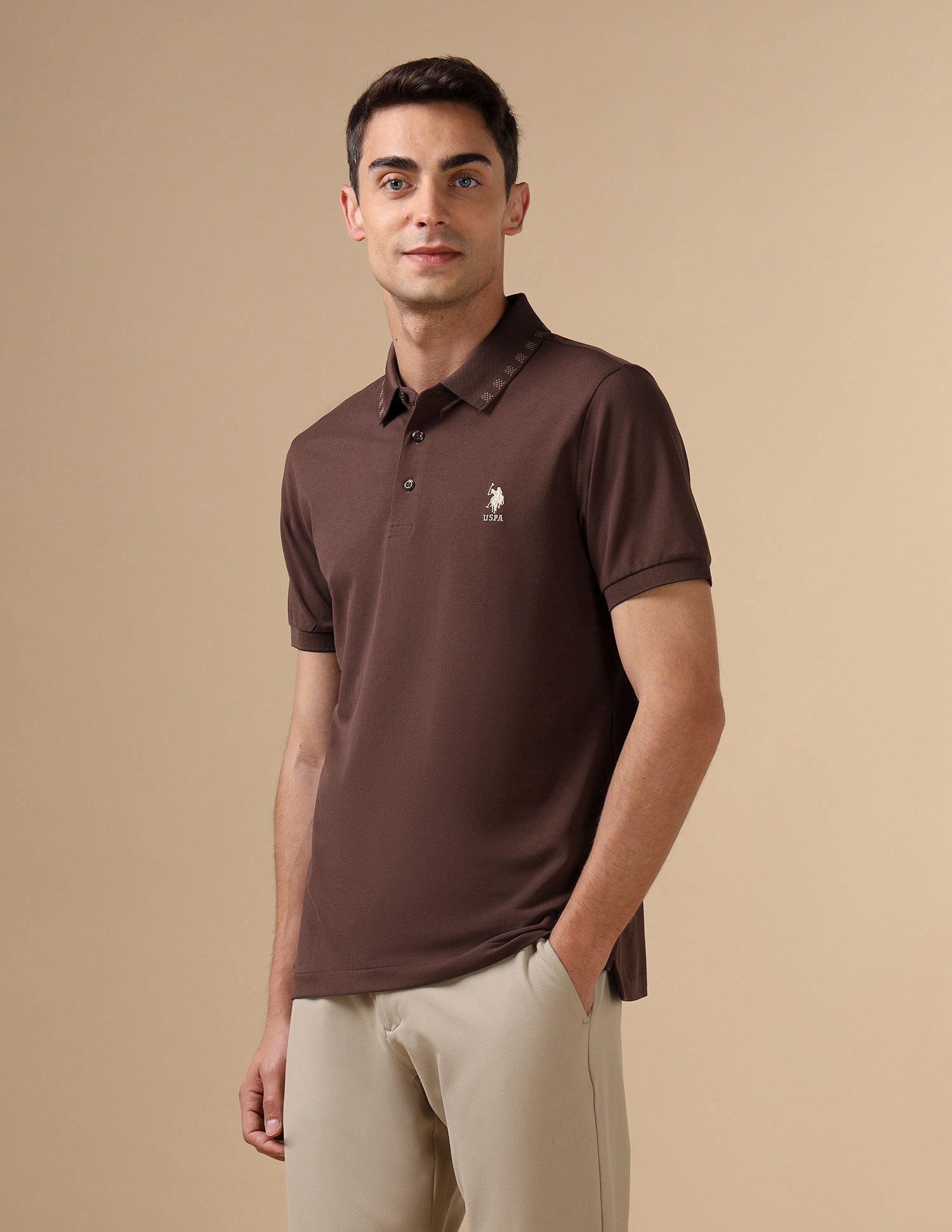 Solid Regular Fit Polo Shirt Dark Brown - U.S. POLO ASSN. | Large