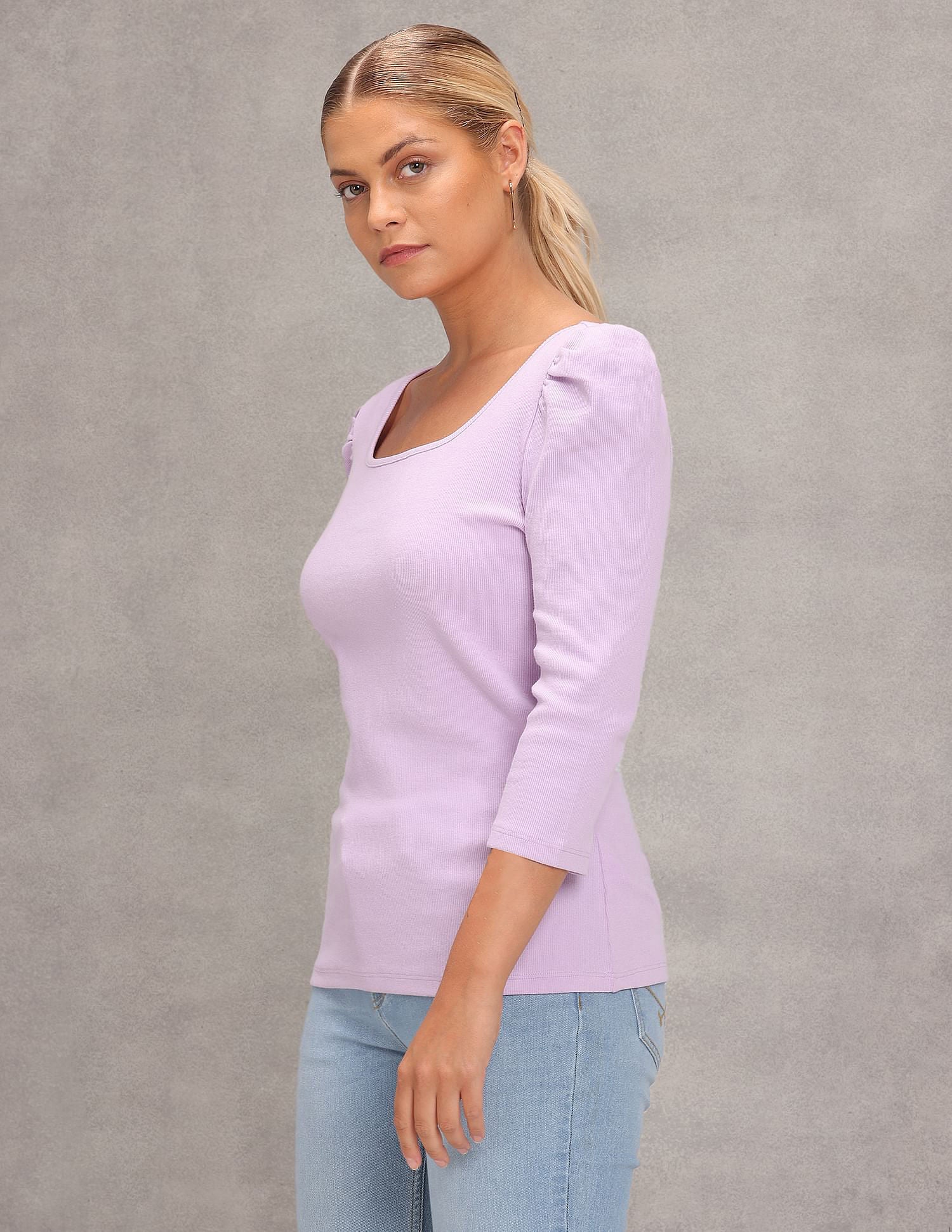 Square Neck Solid Knit Top Lavender - U.S. Polo Assn. India | Large