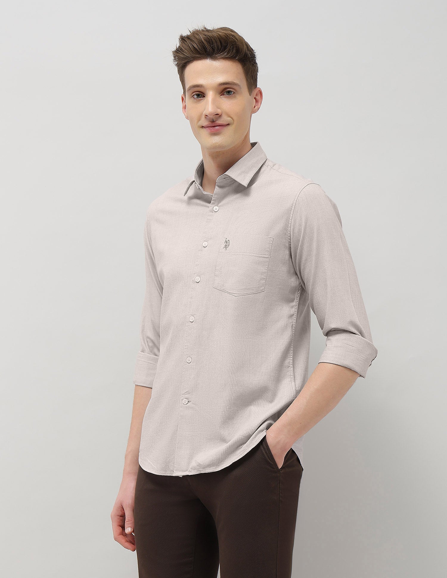 Solid Casa De Campo Shirt Khaki - U.S. Polo Assn. India | Large