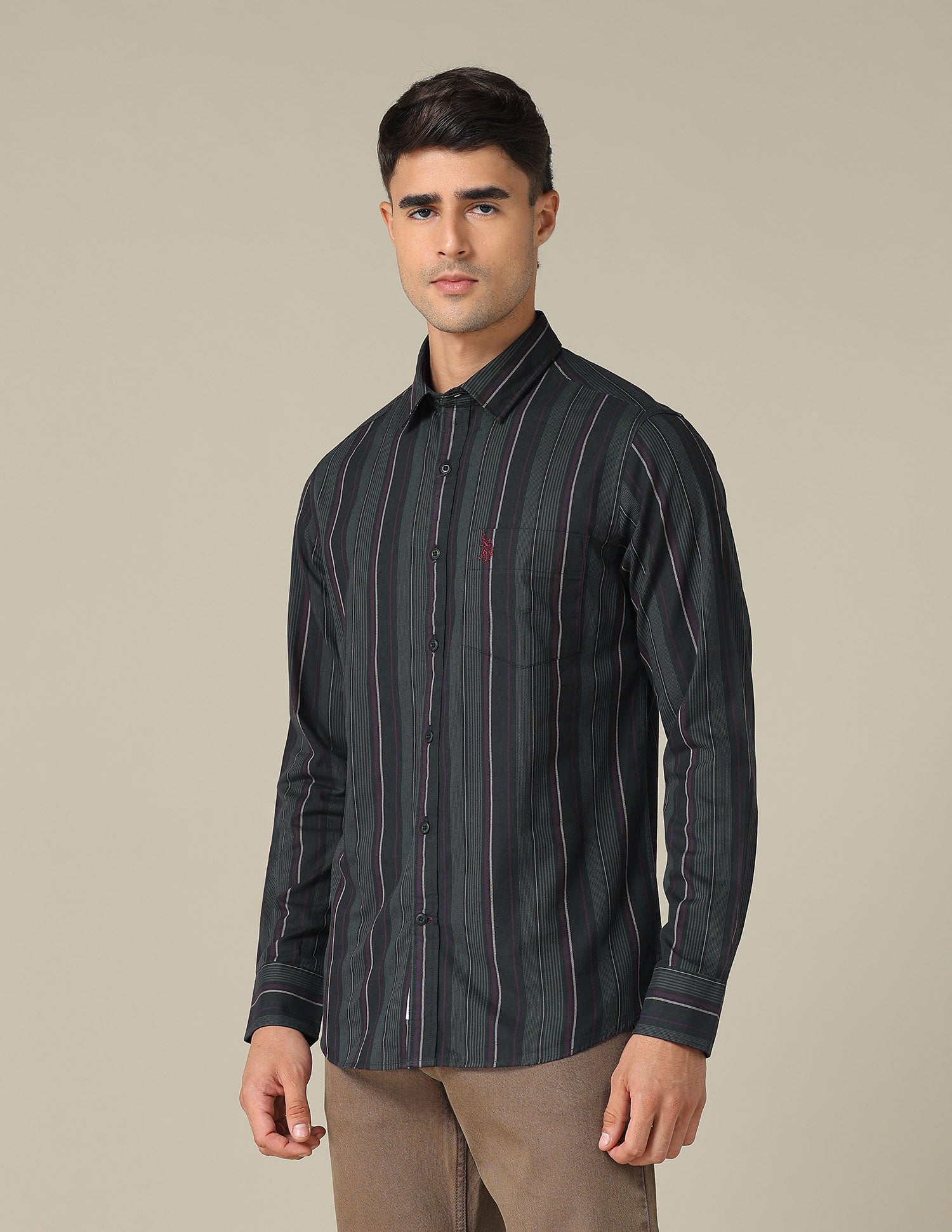Tailored Fit Vertical Striped Shirt Black - U.S. POLO ASSN. | Large