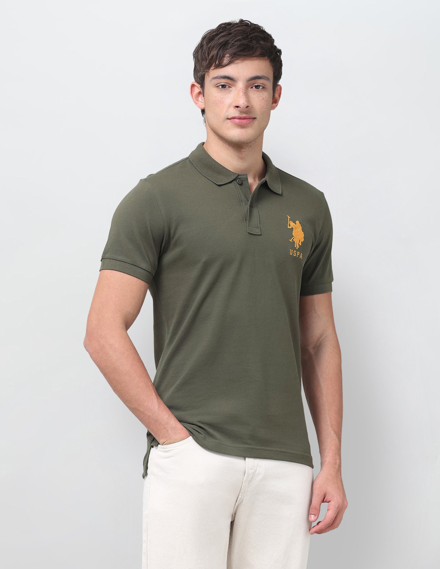 Solid Regular Fit Polo Shirt Olive - U.S. Polo Assn. India | Large