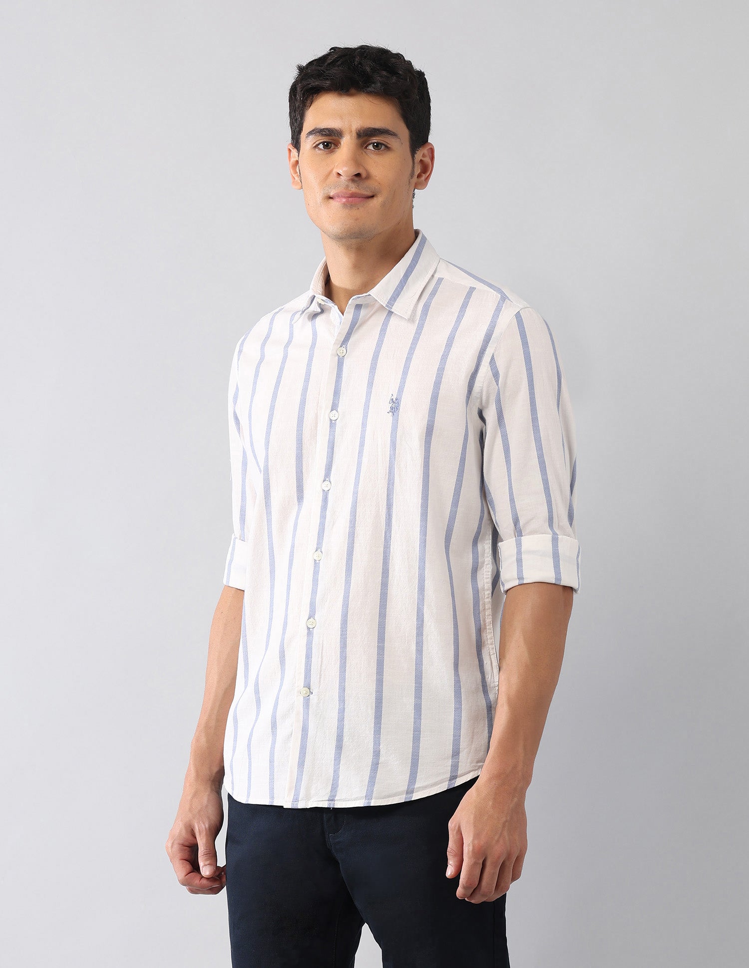 Vertical Striped Dobby Regular Fit Shirt Ivory - U.S. Polo Assn. India | Large