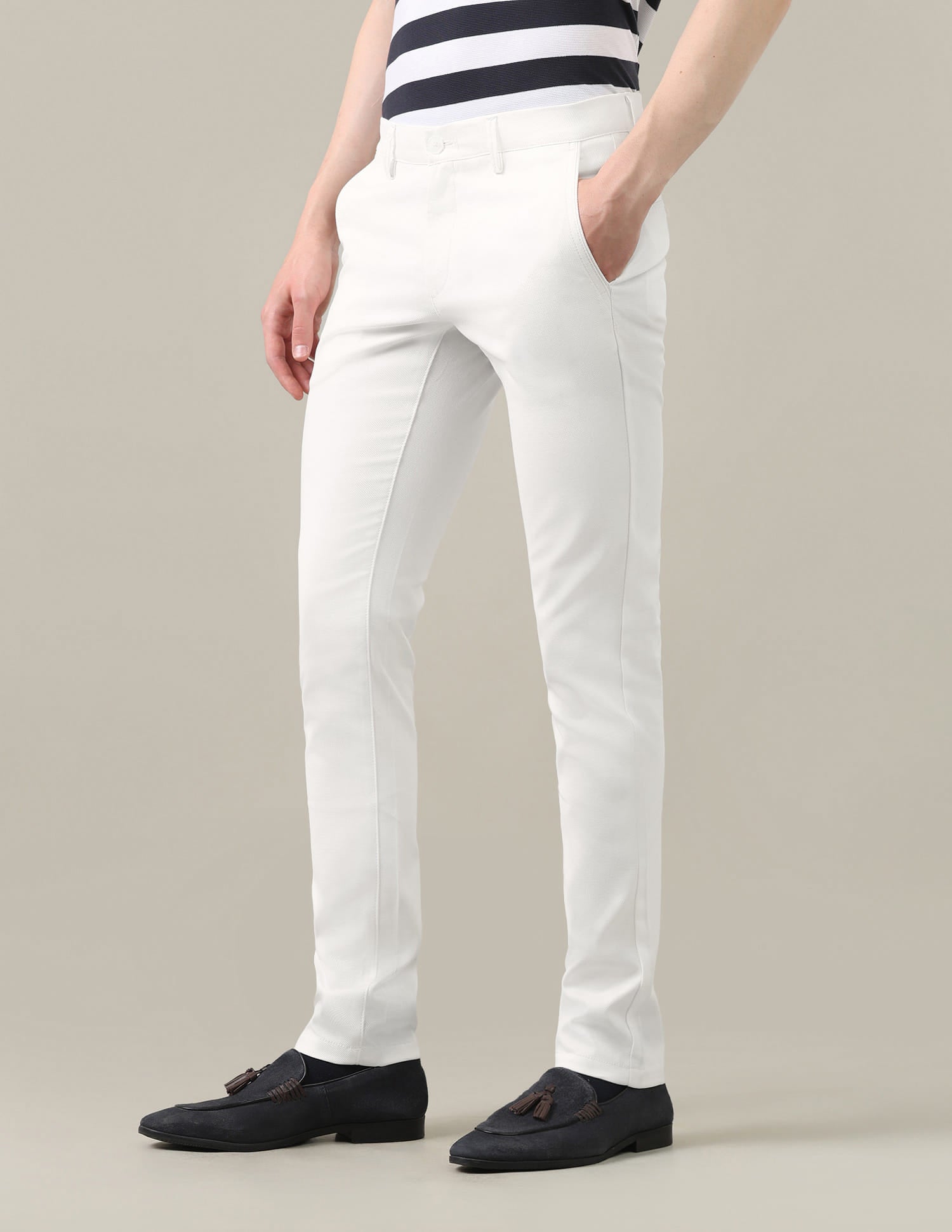 Dobby Weave Denver Slim Fit Trousers White - U.S. Polo Assn. India | Large