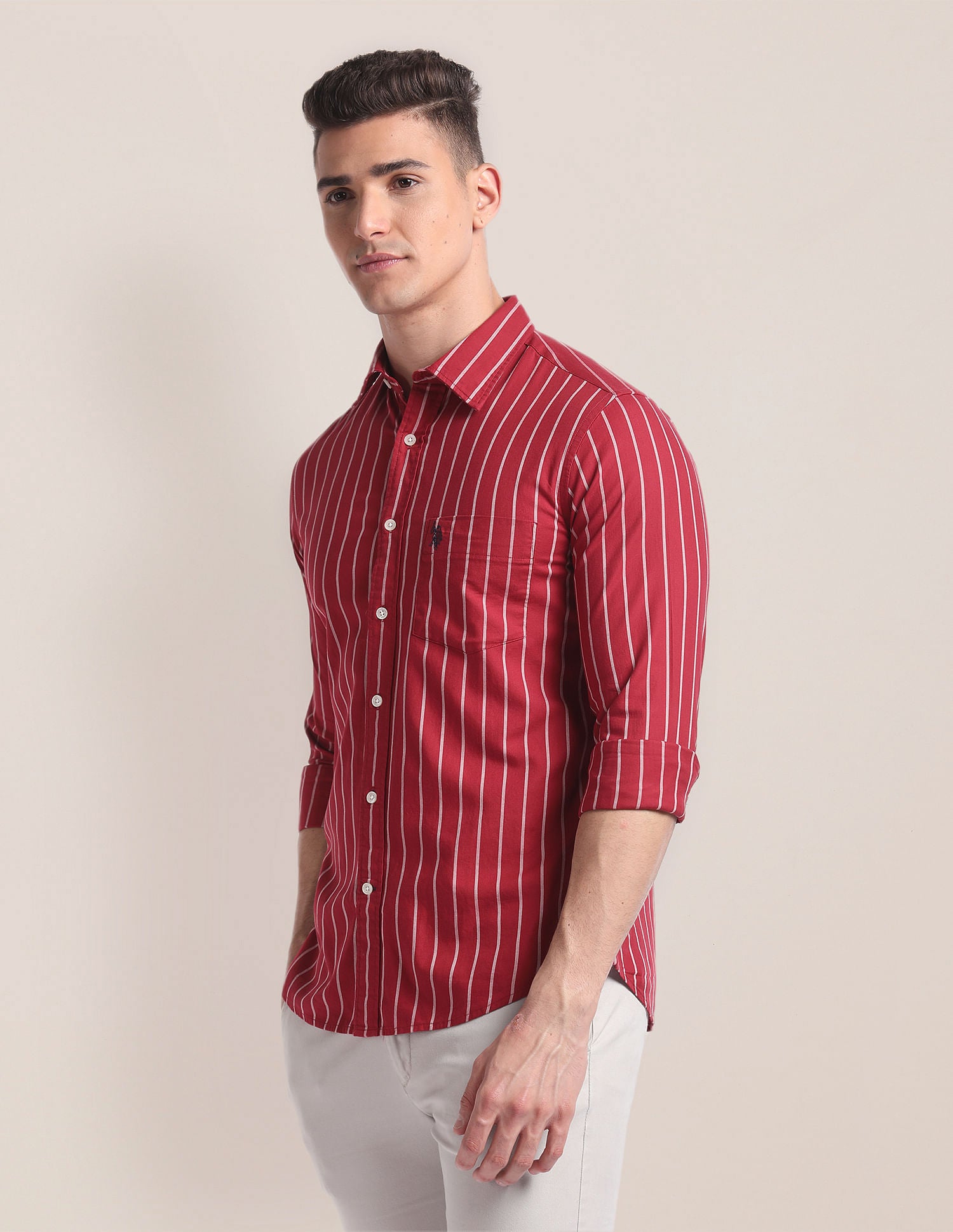 Premium Cotton Twill Shirt Red - U.S. Polo Assn. India | Large