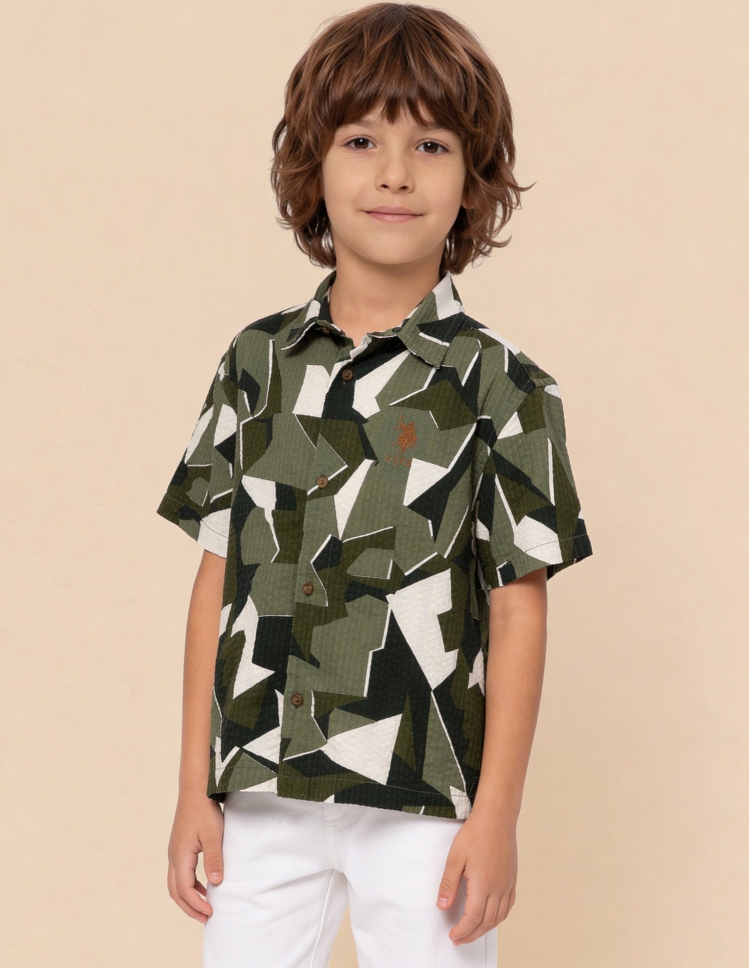 Abstract Printed Seersucker Weave Shirt Green - U.S. Polo Assn. India | Large