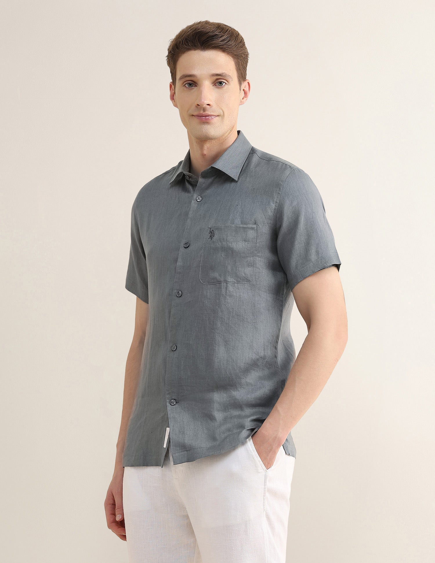 Solid Regular Fit Shirt Dark Grey - U.S. Polo Assn. India | Large