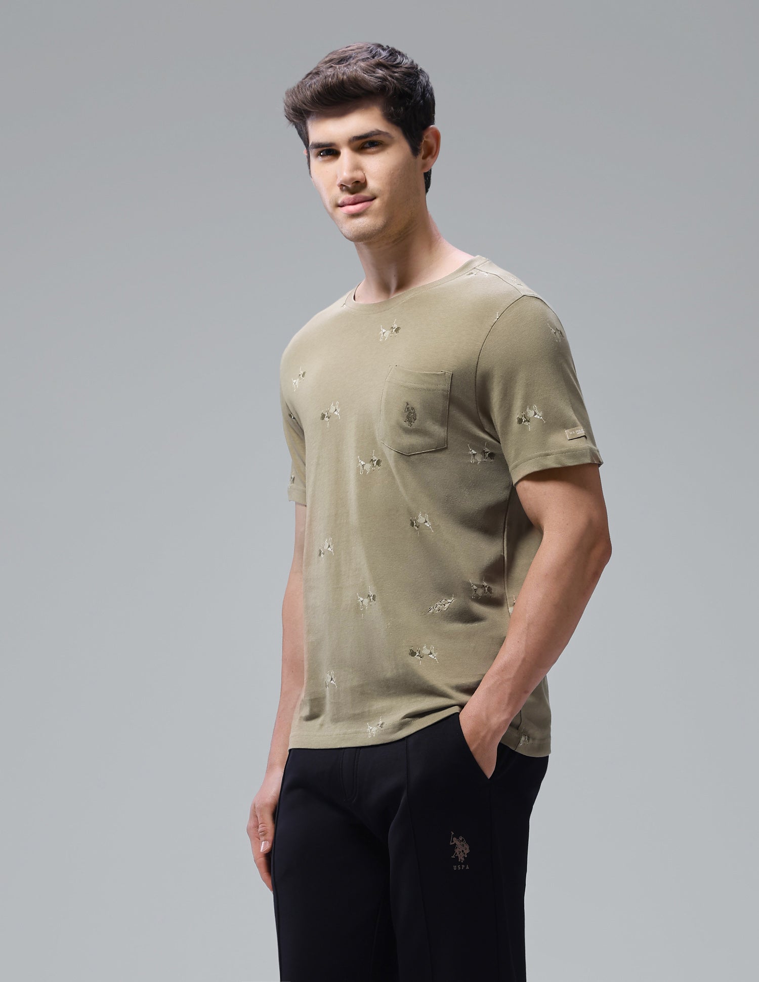 Graphic Brand Printed Regular Fit Loungewear T-Shirt Martin Olive - U.S. Polo Assn. India | Large