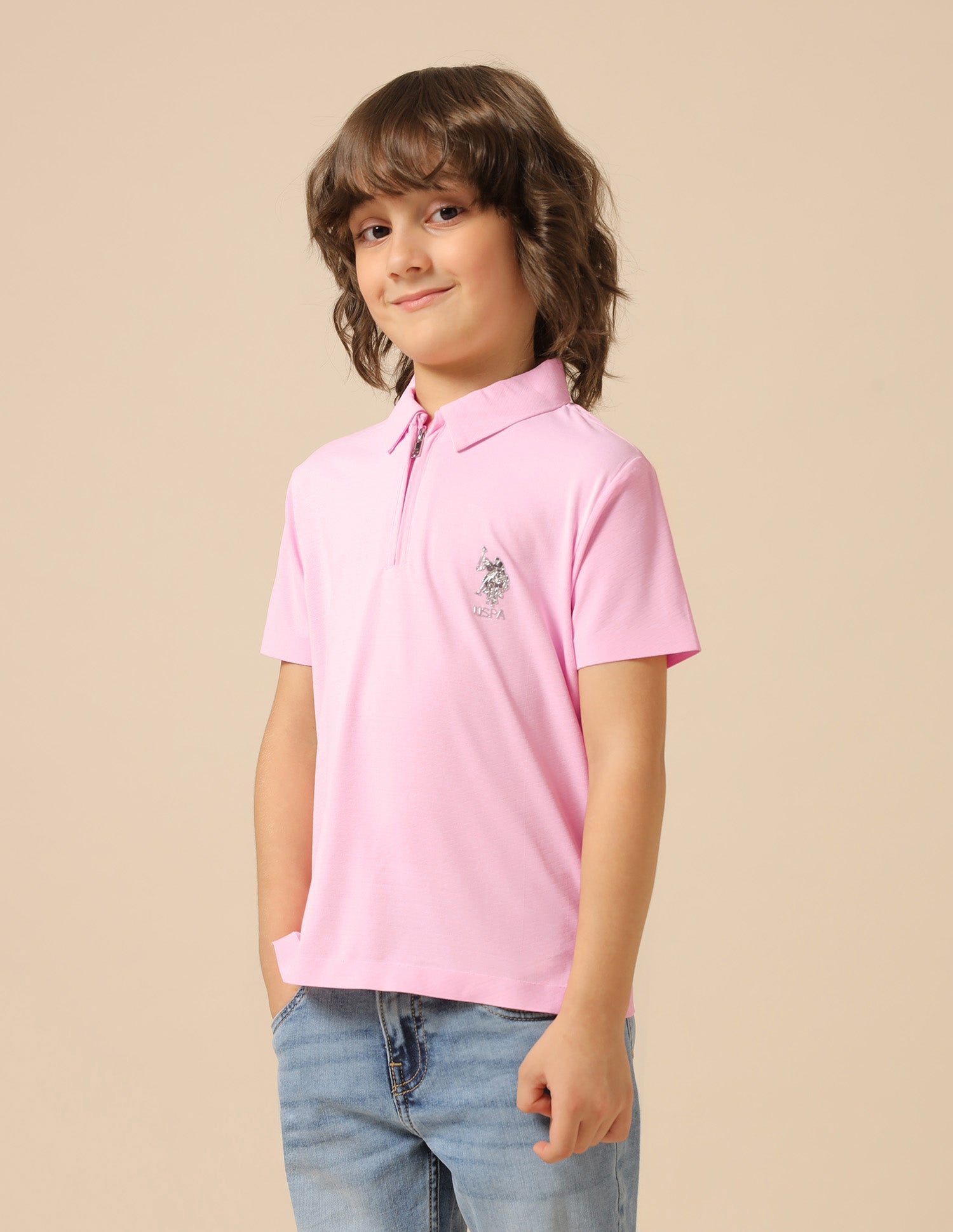 Boys Solid Regular Fit Polo Shirt Light Pink - U.S. POLO ASSN. | Large