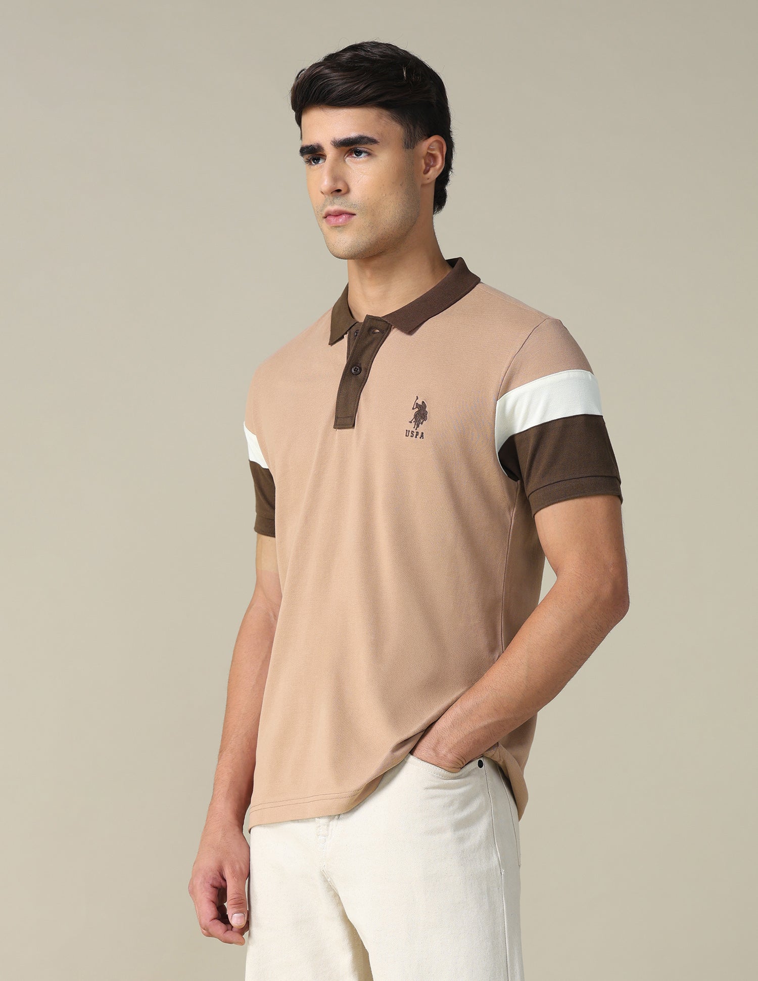 Colourblocked Regular Fit Polo Shirt Beige - U.S. POLO ASSN. | Large