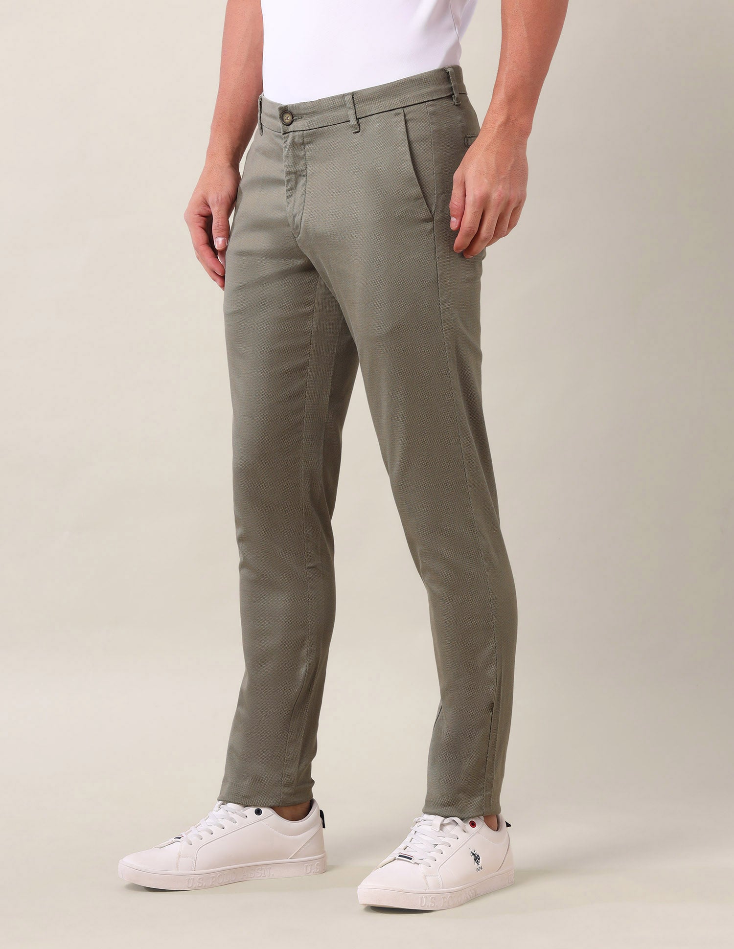 Austin Slim Fit Solid Trousers Olive - U.S. Polo Assn. India | Large