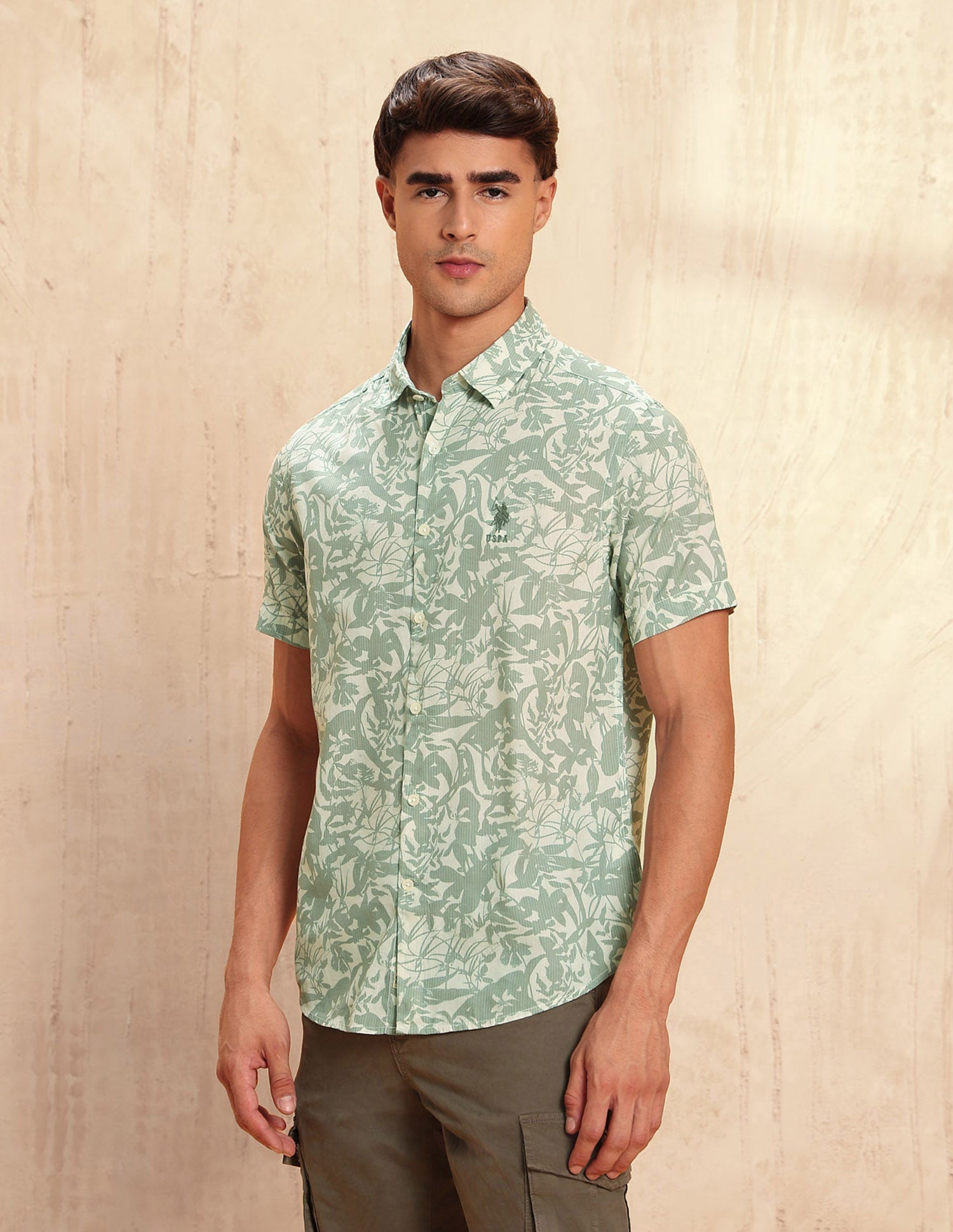 Tropical Printed Legend Of Horseshoe Shirt Green - U.S. POLO ASSN. | Large