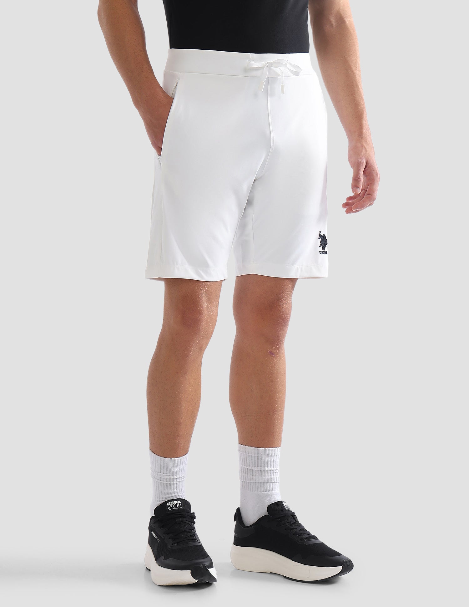 Slim Fit Mid Rise Active Shorts Off White - U.S. Polo Assn. India | Large
