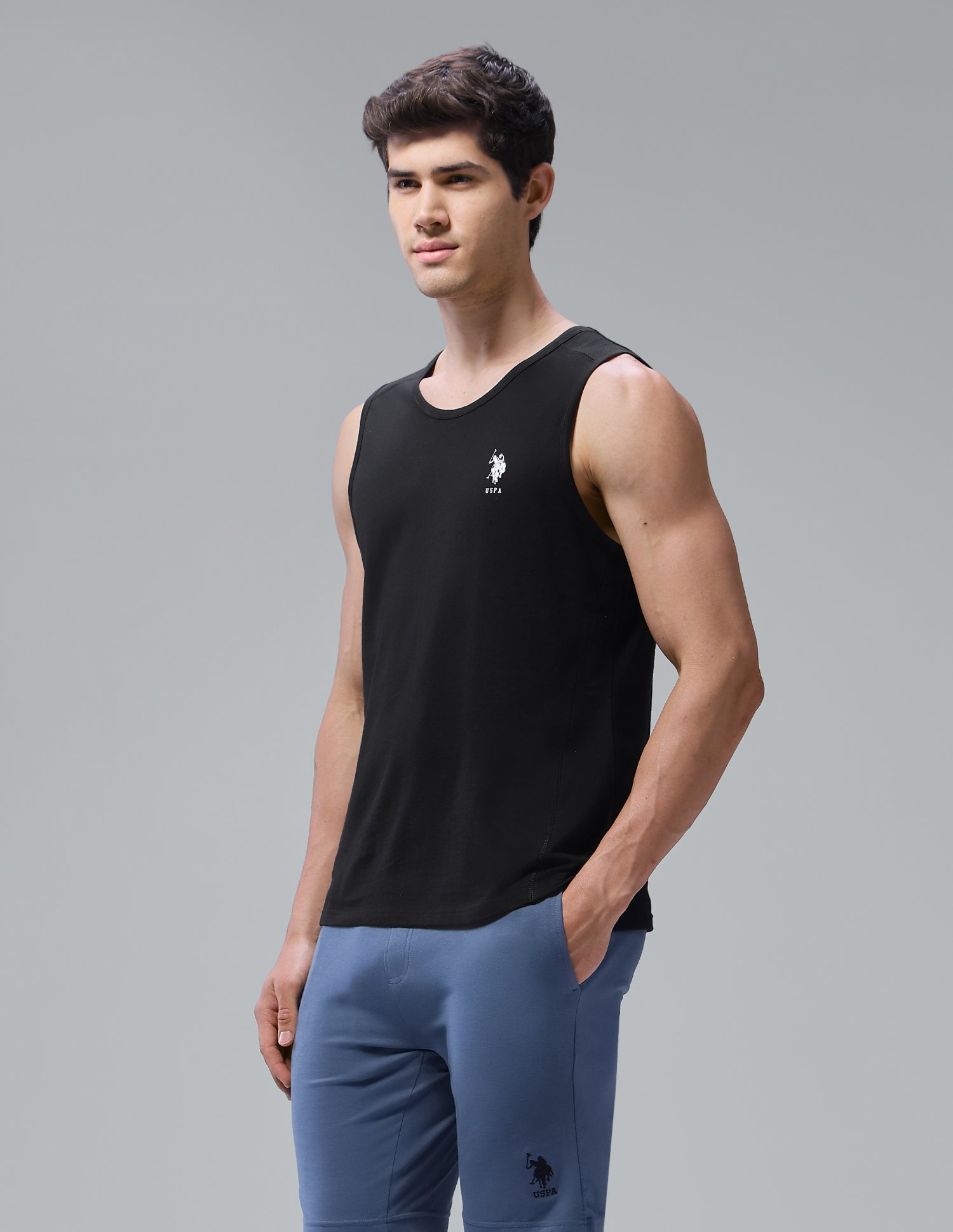 Antimicrobial Pure Cotton OEV11 Gym Vest - Pack Of 1 Black - U.S. Polo Assn. India | Large
