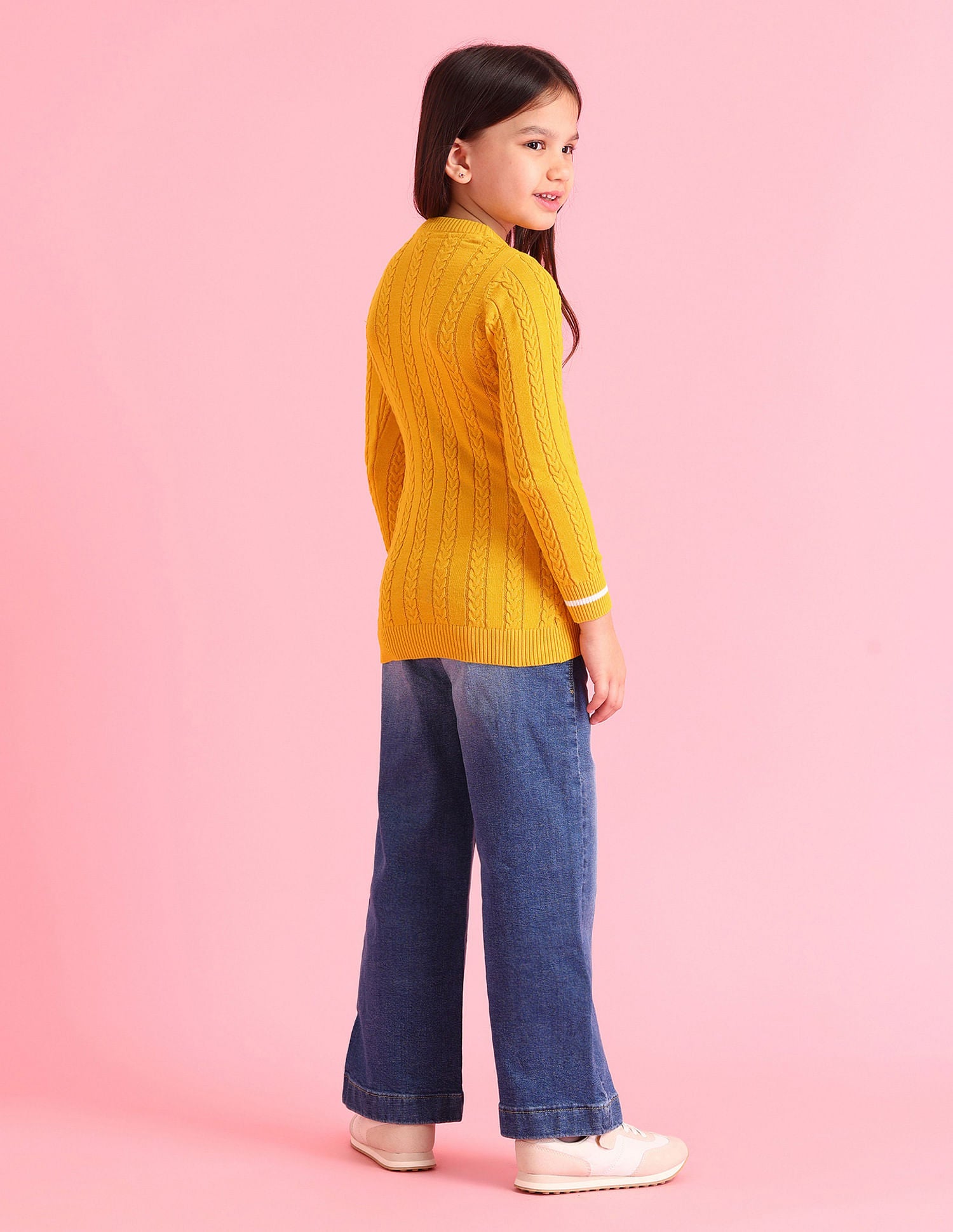 Girls Cable Knit Cotton Sweater Yellow - U.S. POLO ASSN. | Large