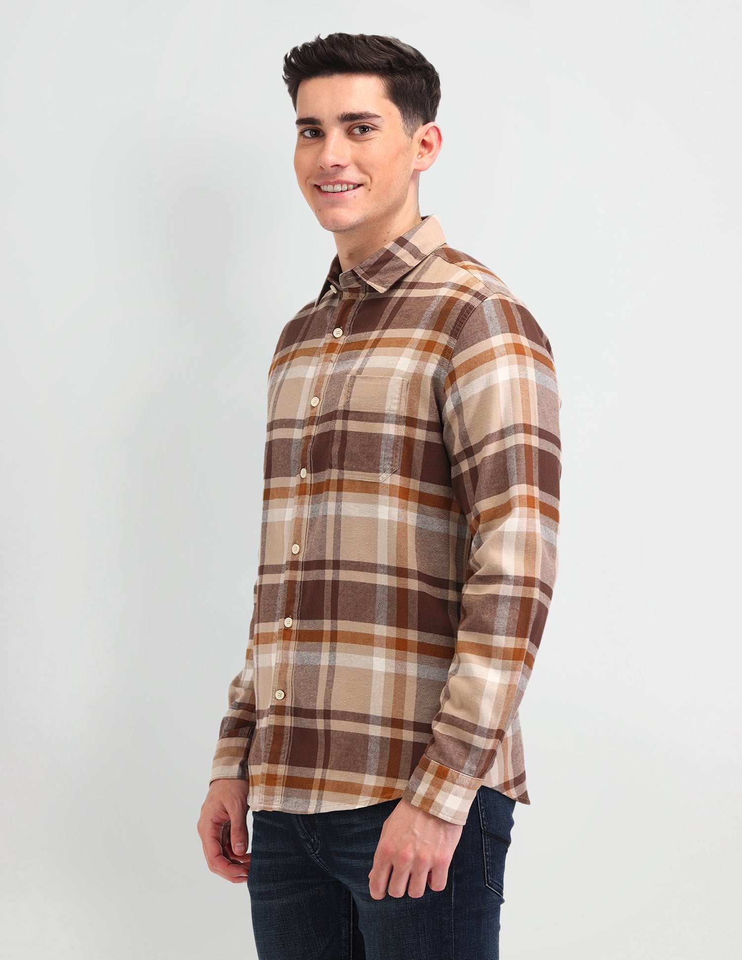 Dupplin Checked Cotton Shirt Khaki - U.S. Polo Assn. India | Large