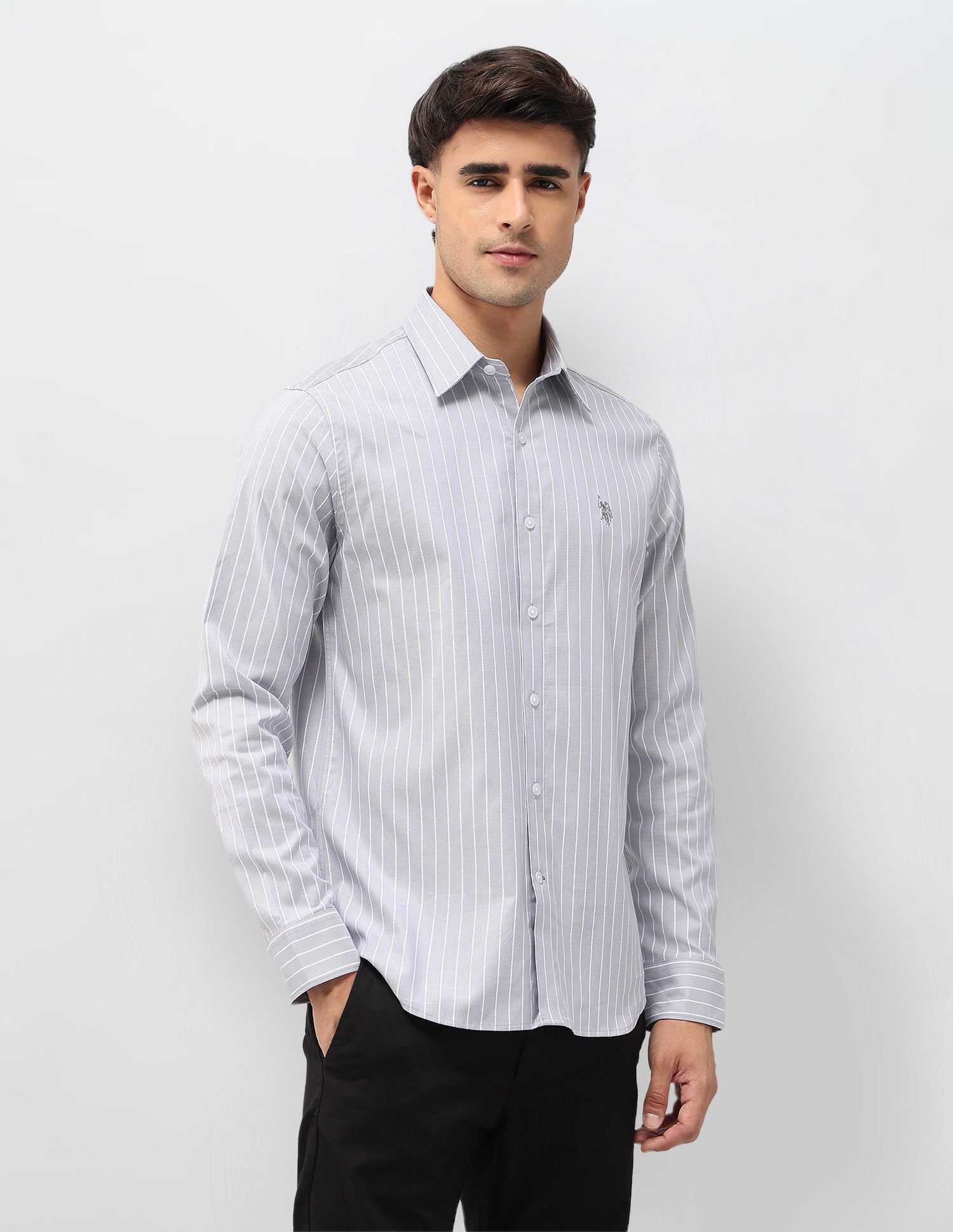 Tailored Fit Vertical Striped Shirt Grey - U.S. POLO ASSN. | Large