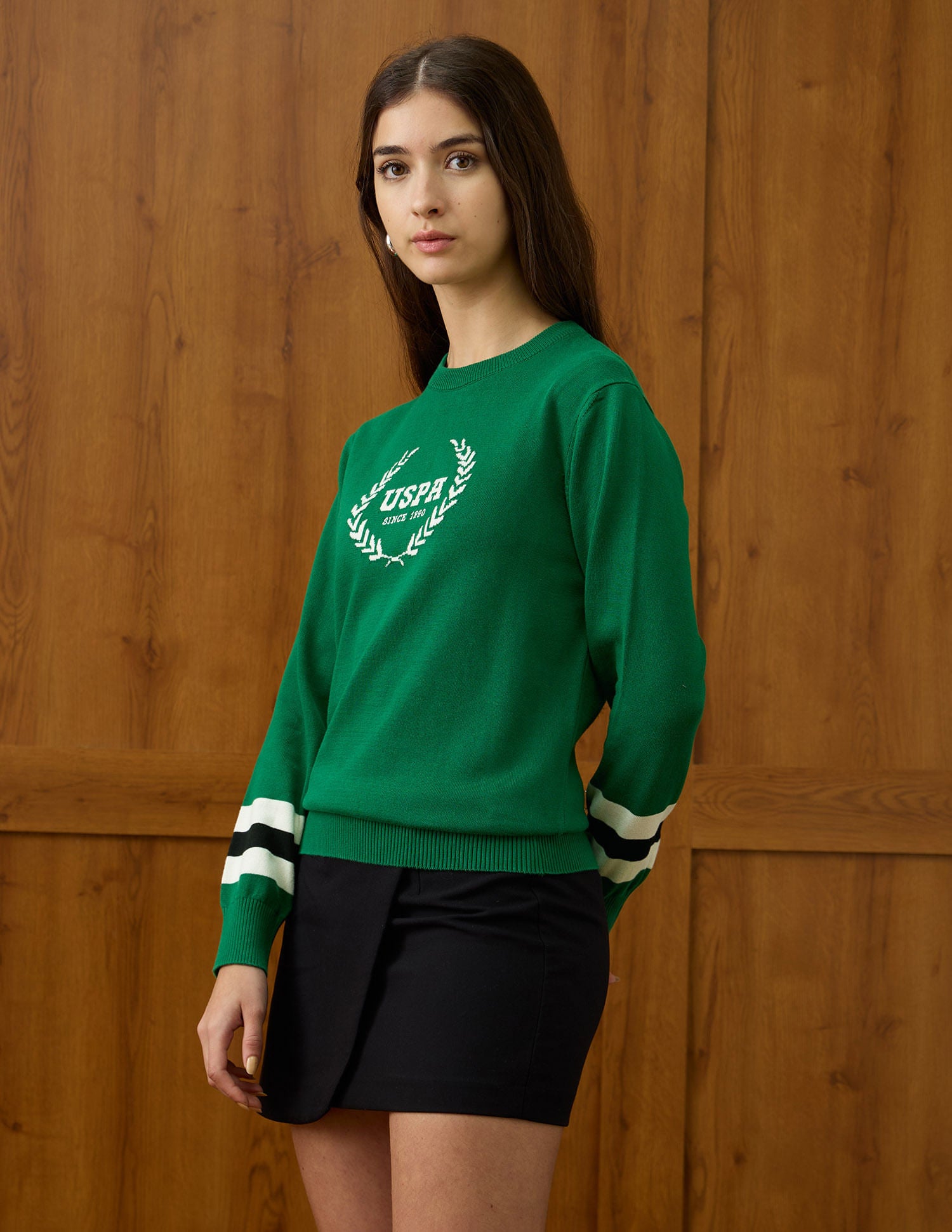 Brand Printed Relaxed Fit Sweater Green - U.S. POLO ASSN. | Large