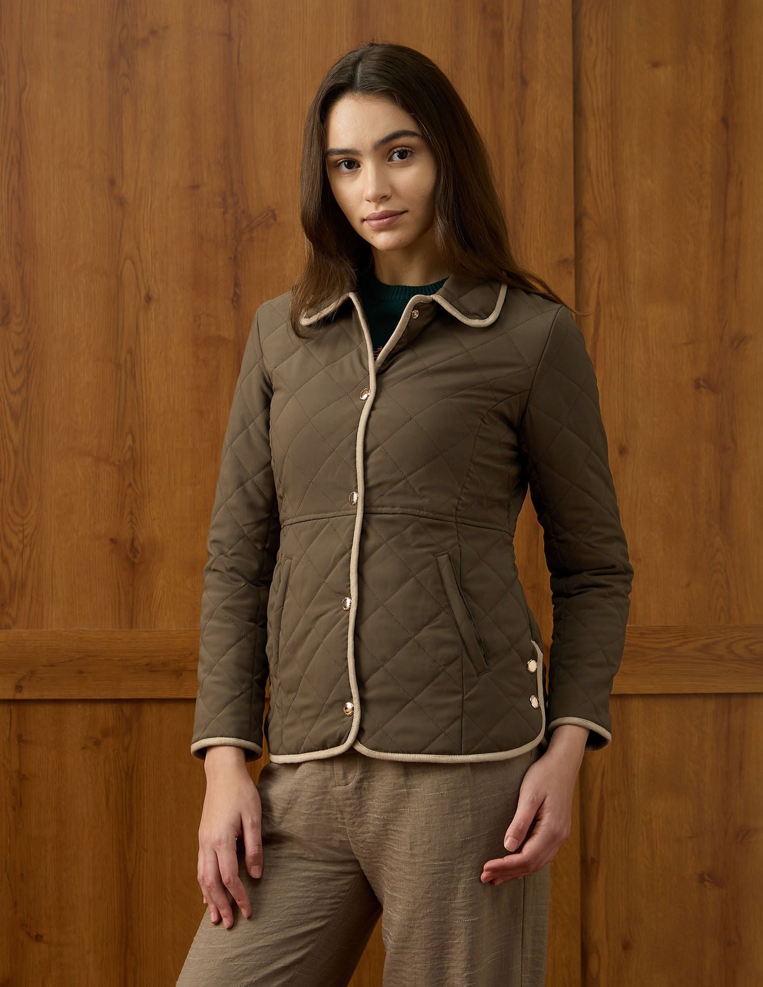 Solid Regular Fit Quilted Jacket Brown - U.S. POLO ASSN. | Large