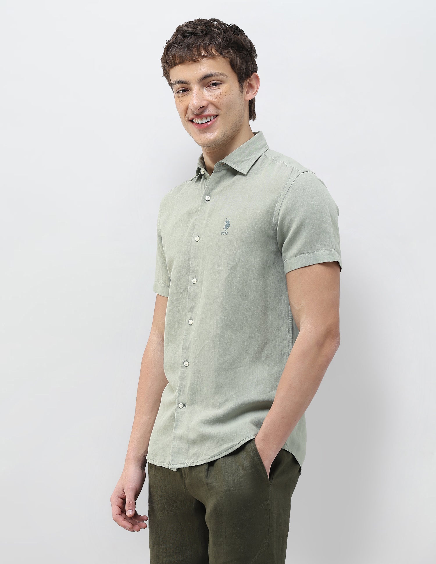 Solid Regular Fit Shirt Light Green - U.S. Polo Assn. India | Large