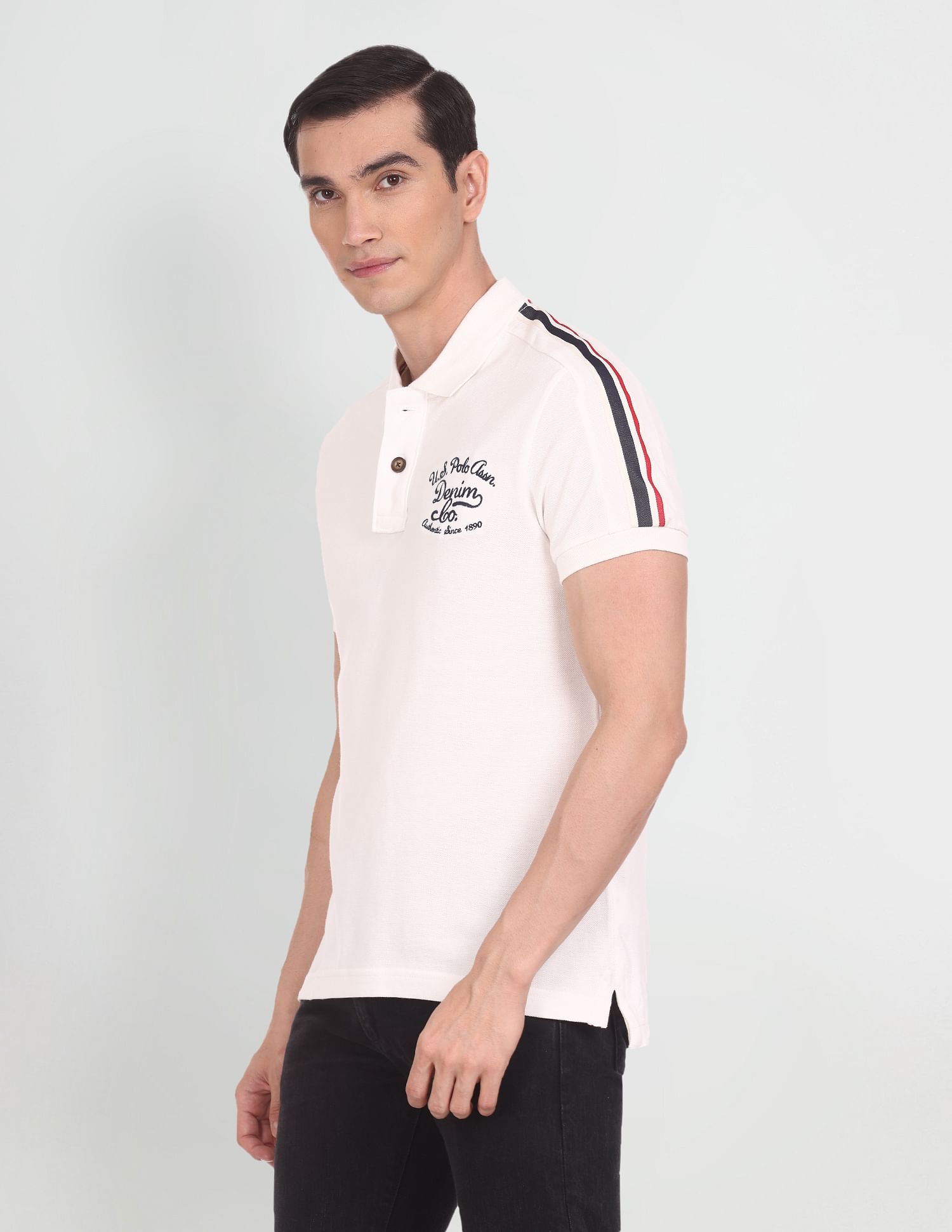Men White Solid Cotton Polo Shirt White - U.S. Polo Assn. India | Large