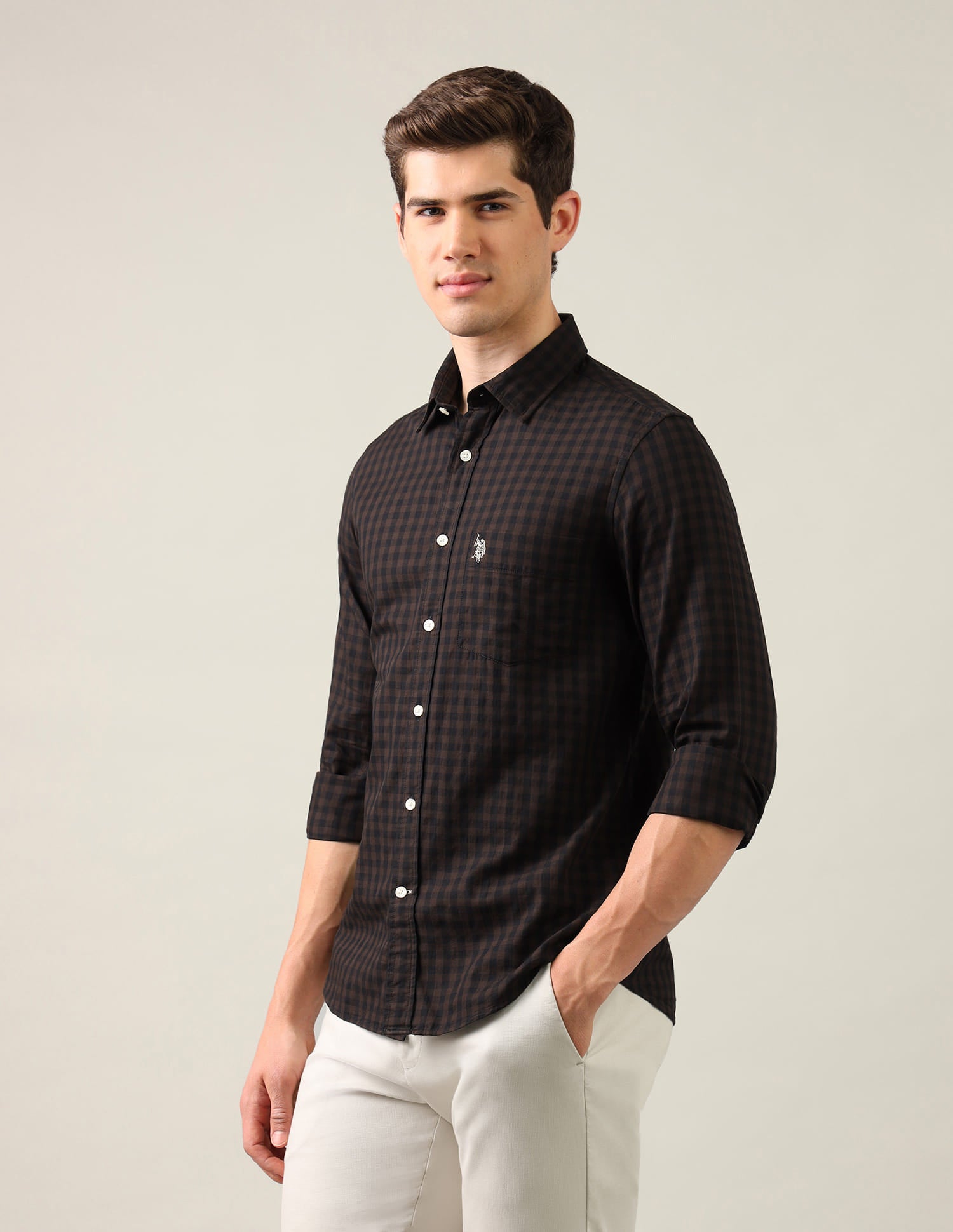 Gingham Checked Twill Shirt Brown - U.S. Polo Assn. India | Large