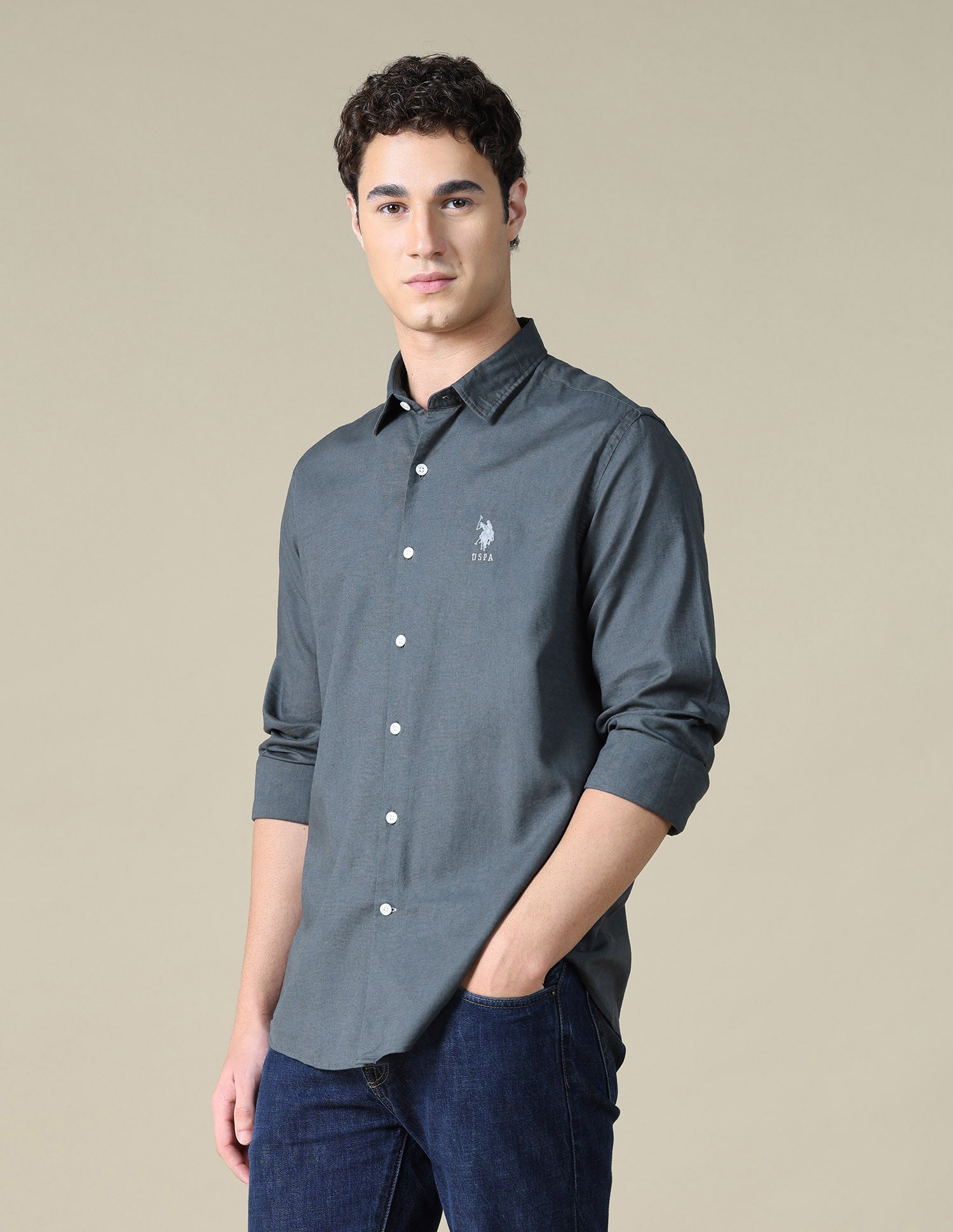 Solid Regular Fit Shirt Dark Grey - U.S. Polo Assn. India | Large