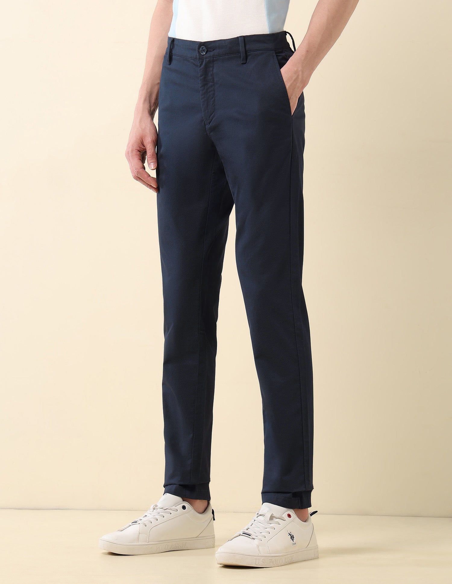 Textured Austin Slim Fit Trousers Navy - U.S. Polo Assn. India | Large