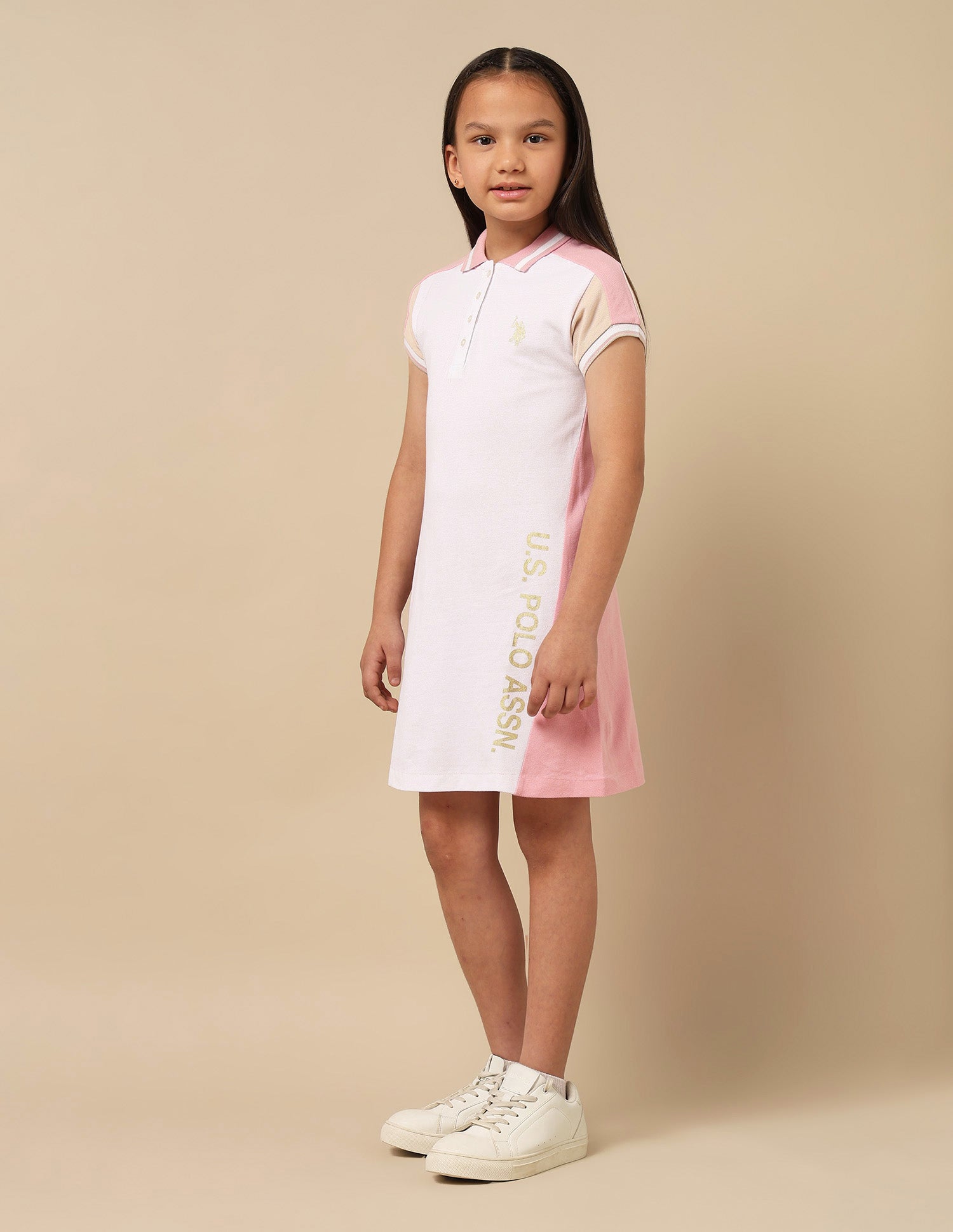 Girls Colour Block Polo Dress White - U.S. Polo Assn. India | Large